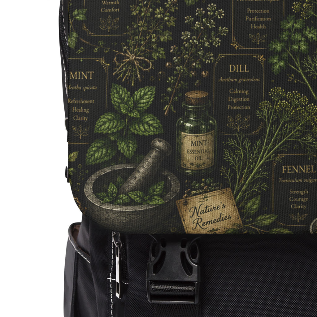 Herbal Apothecary Shoulder Backpack — Botanical Shoulder Backpack with Vintage Labels
