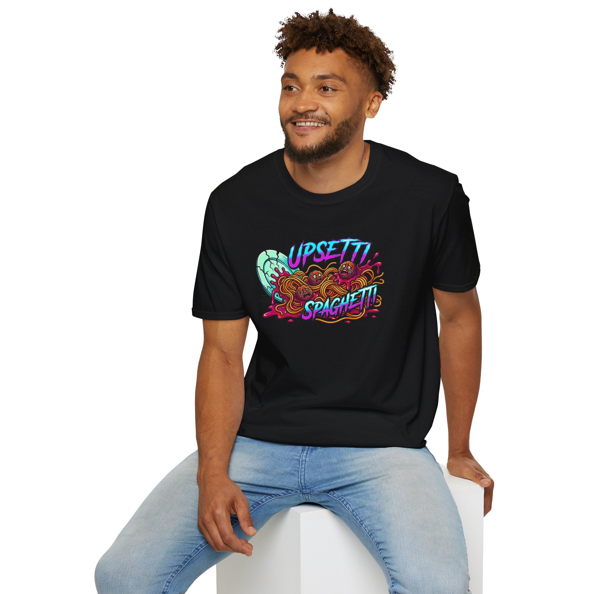 Upsetti Spaghetti T-Shirt — Funny Cartoon Spilled Pasta Graphic Tee