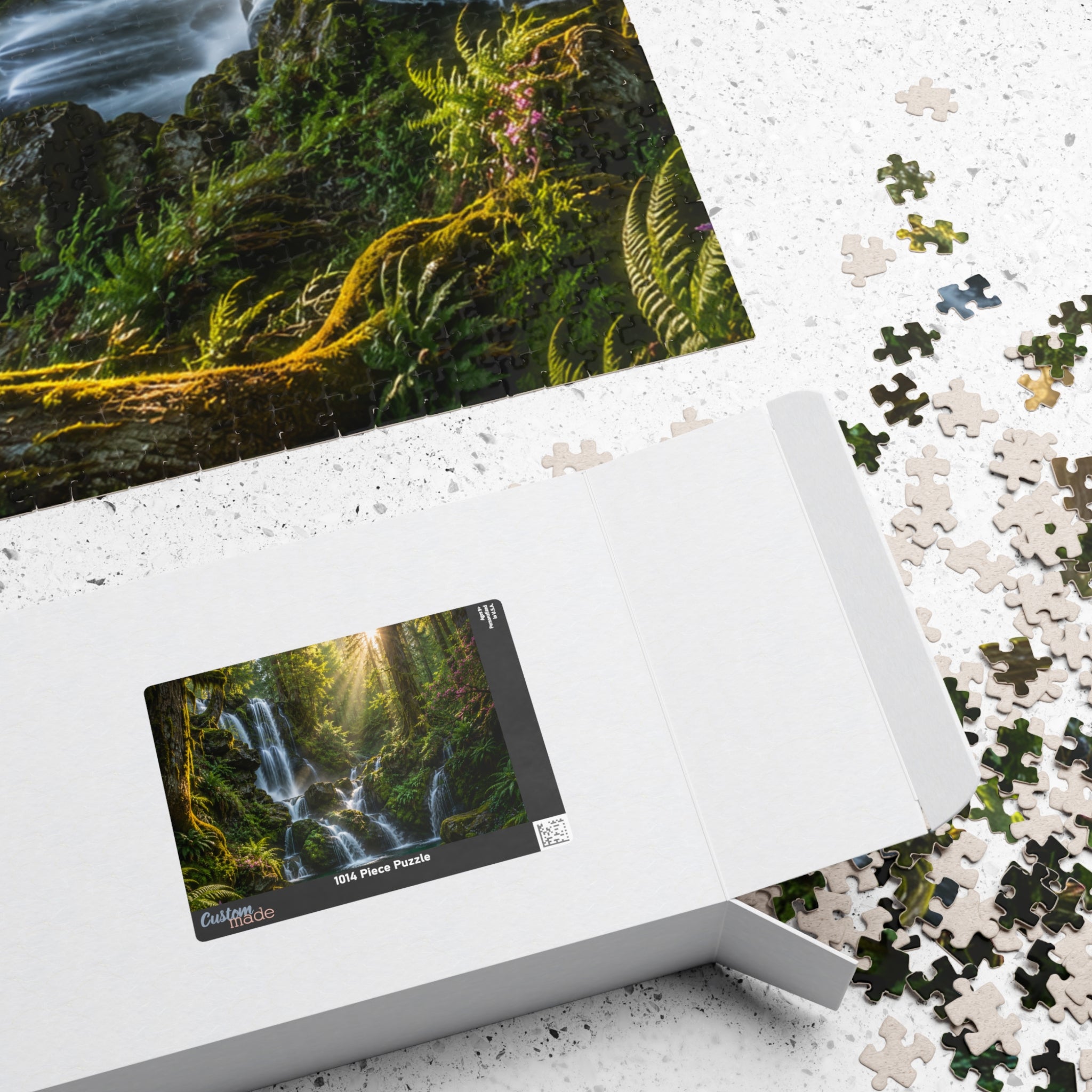 Enchanted Waterfall Forest Puzzle — Scenic Nature Jigsaw (110/252/520/1014 pcs)
