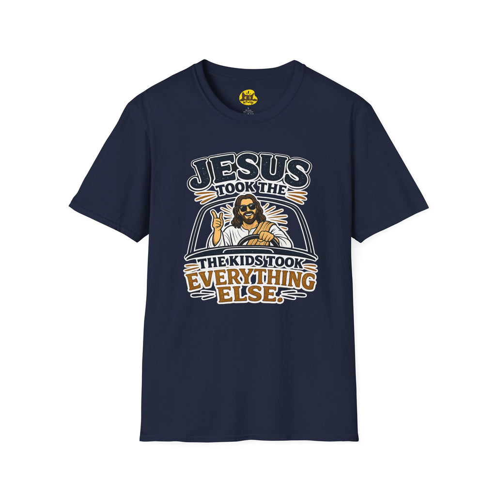 Jesus Took The Wheel T‑Shirt — "Jesus Took The Kids Took Everything Else" Christian Graphic Tee