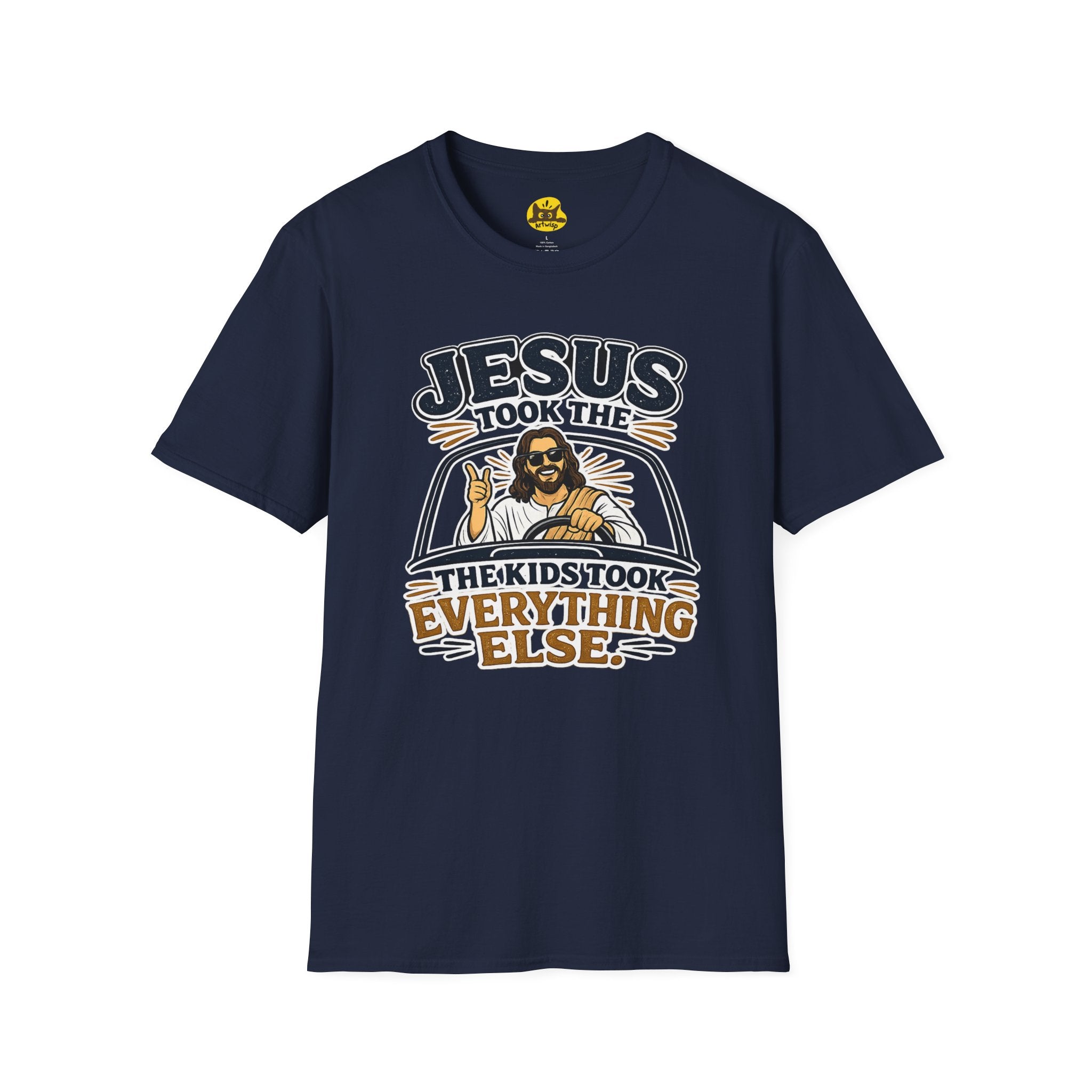 Jesus Took The Wheel T‑Shirt — "Jesus Took The Kids Took Everything Else" Christian Graphic Tee