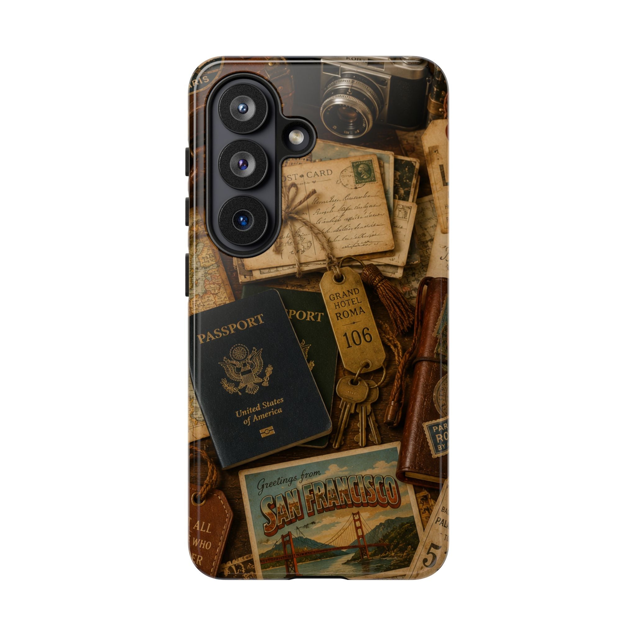 Vintage Travel Phone Case – Passport & Postcard Collage