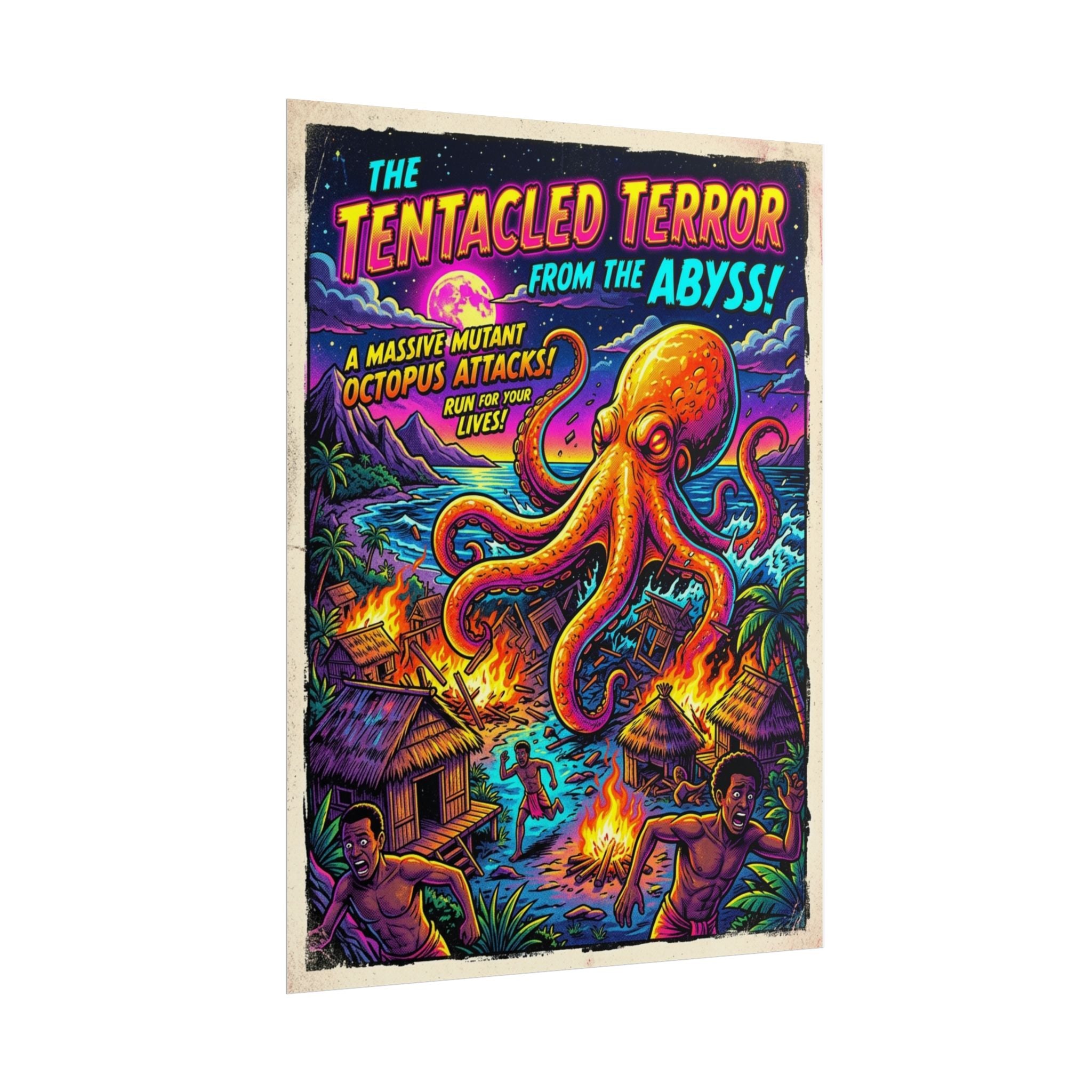 Tentacled Terror Neon Pop Art Poster — Retro Monster Movie Art Print
