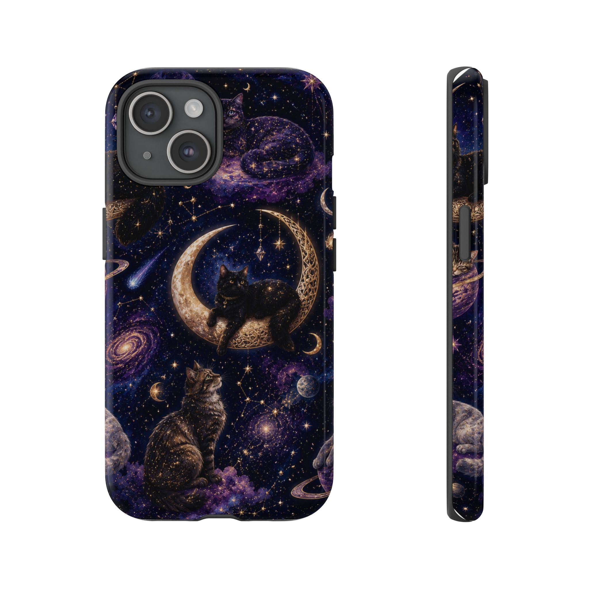 Galaxy Cats Tough Phone Case — Moon & Stars Space Kitty Protective Cover