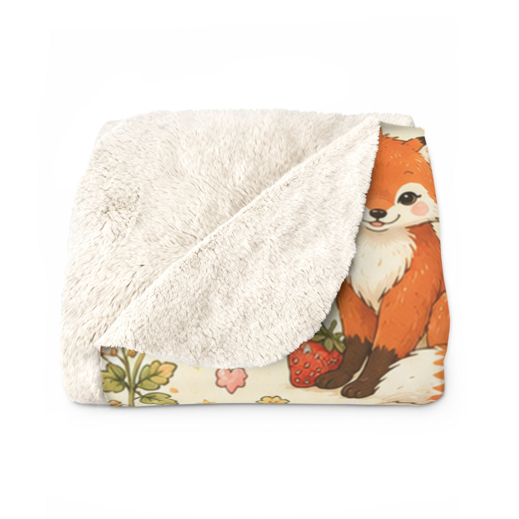 Strawberry Picnic Woodland Friends Sherpa Blanket