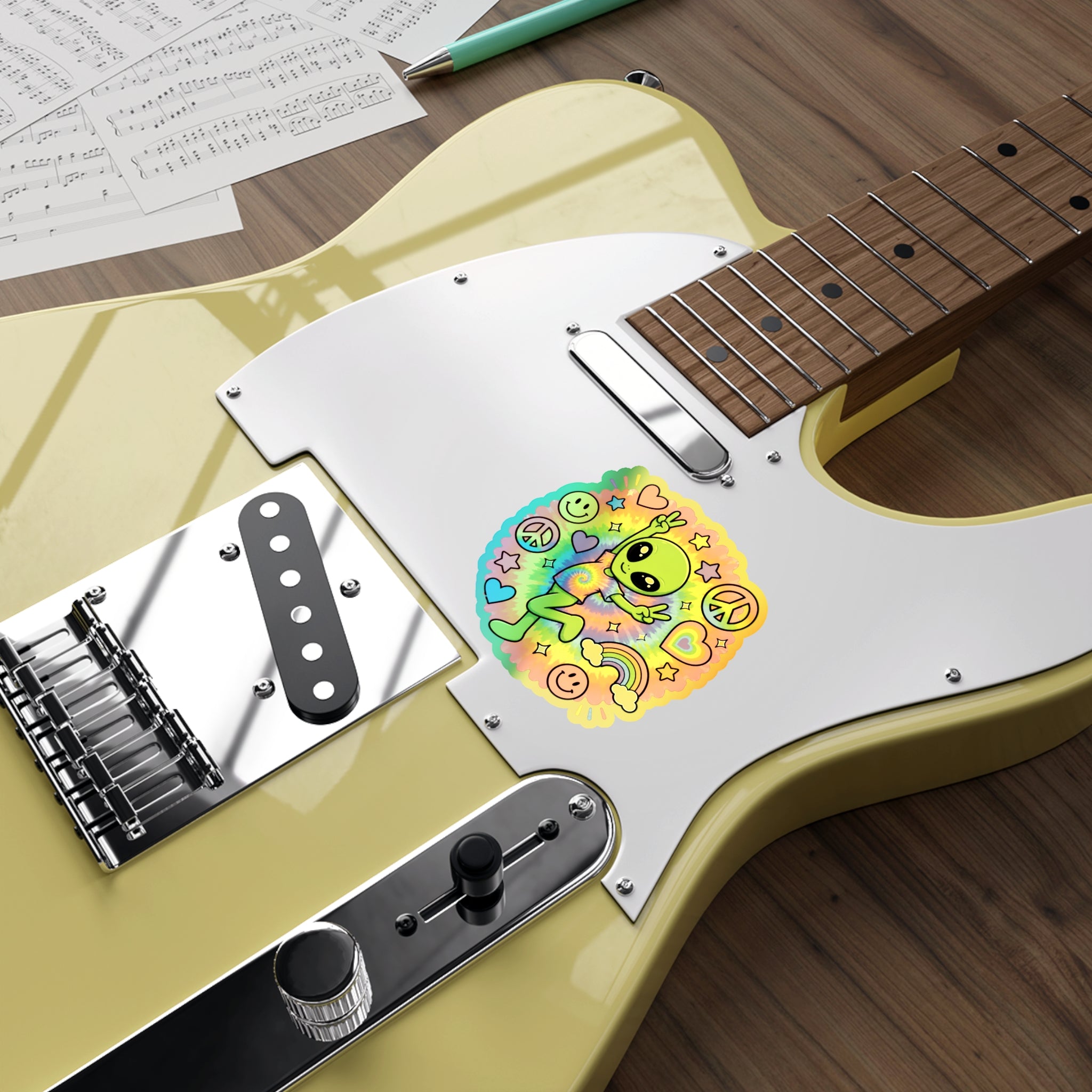 Holographic Alien Peace Sticker — Tie-Dye Vibe Die-Cut Sticker #06