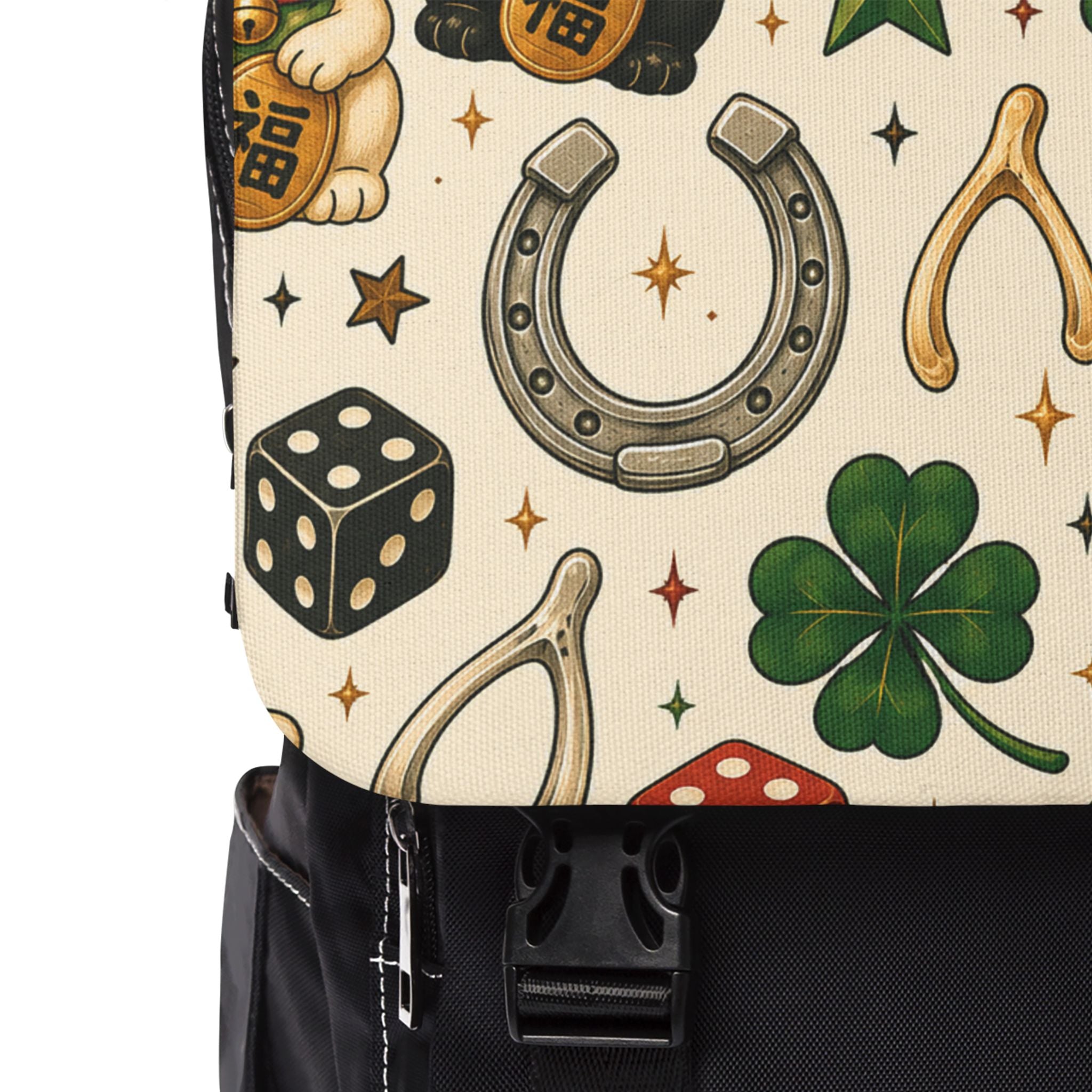 Lucky Charm Pattern Shoulder Backpack — Japanese Maneki Neko Travel Daypack