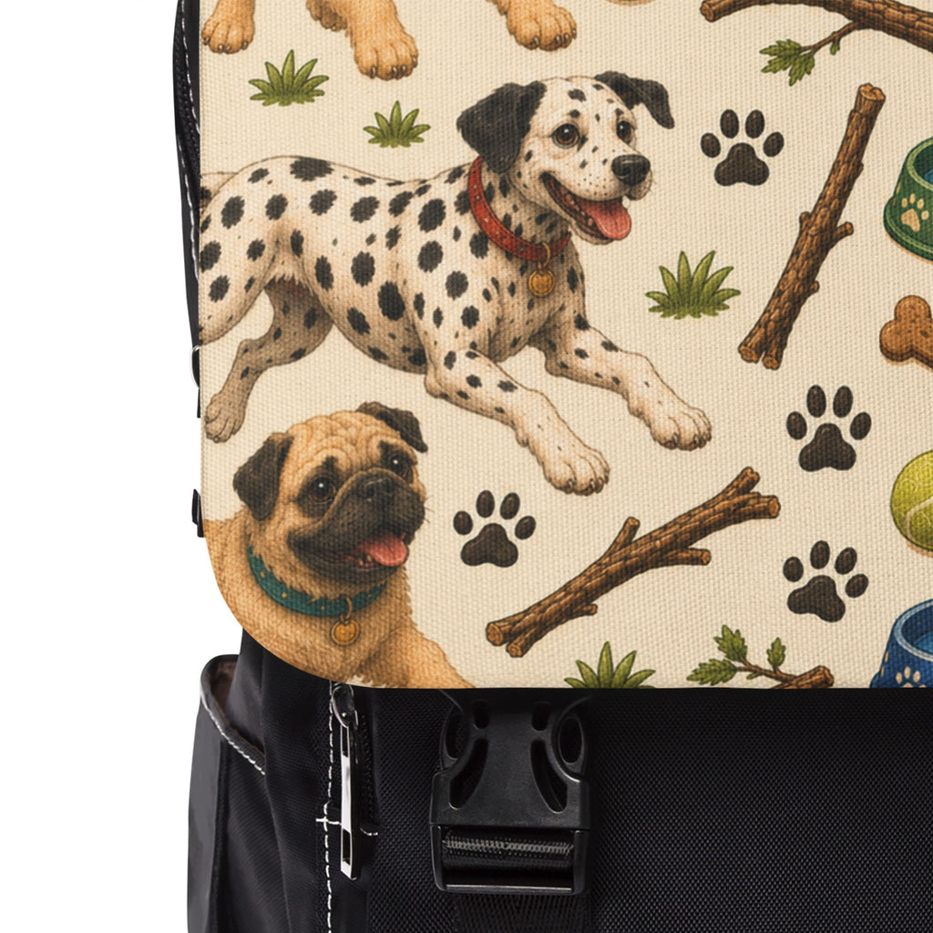 Dog Pattern Shoulder Backpack - Cute Paw Prints & Dog Toys Casual Daypack