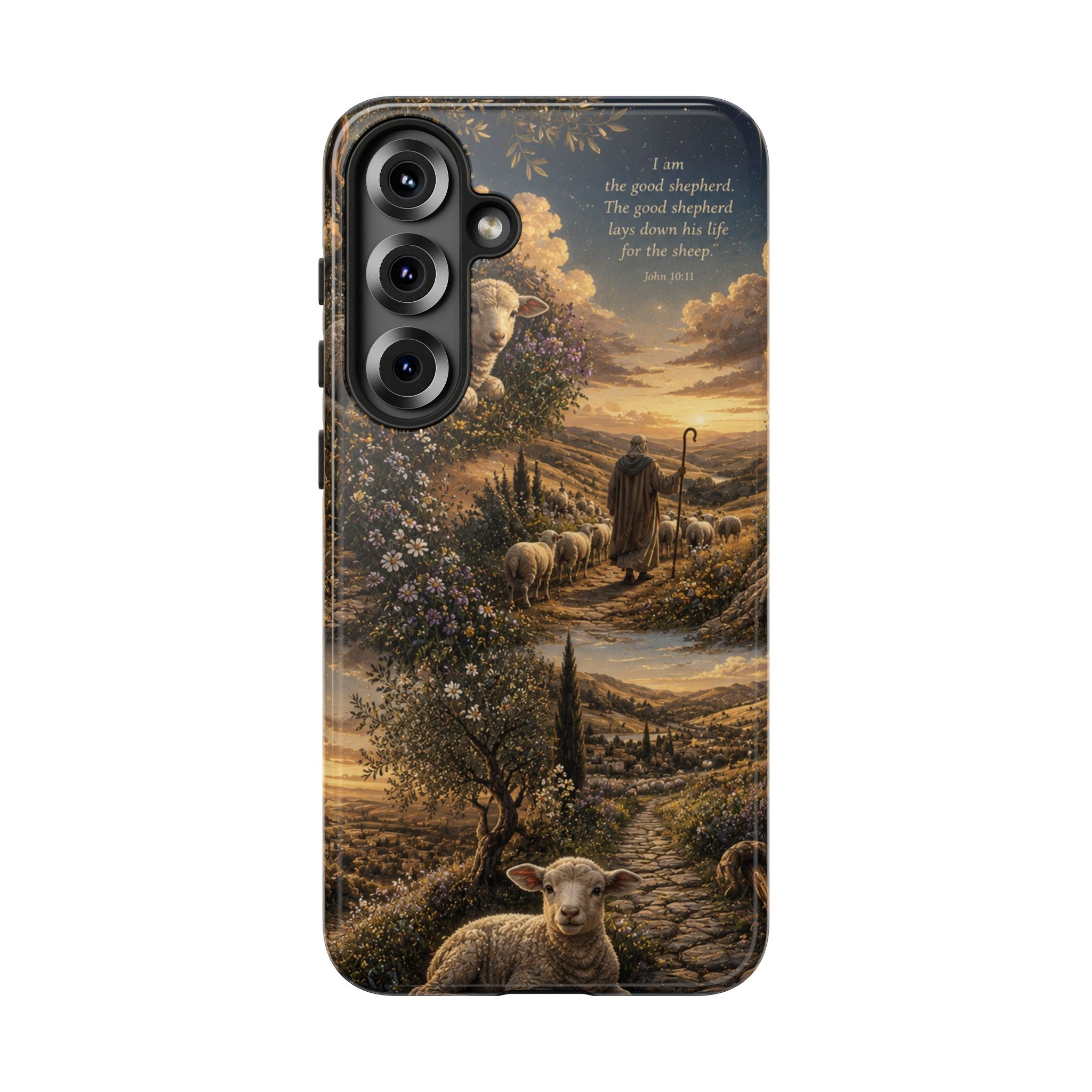 Tough Phone Case — Shepherd & Lamb Scenic Christian Scripture Design ("The good shepherd...")