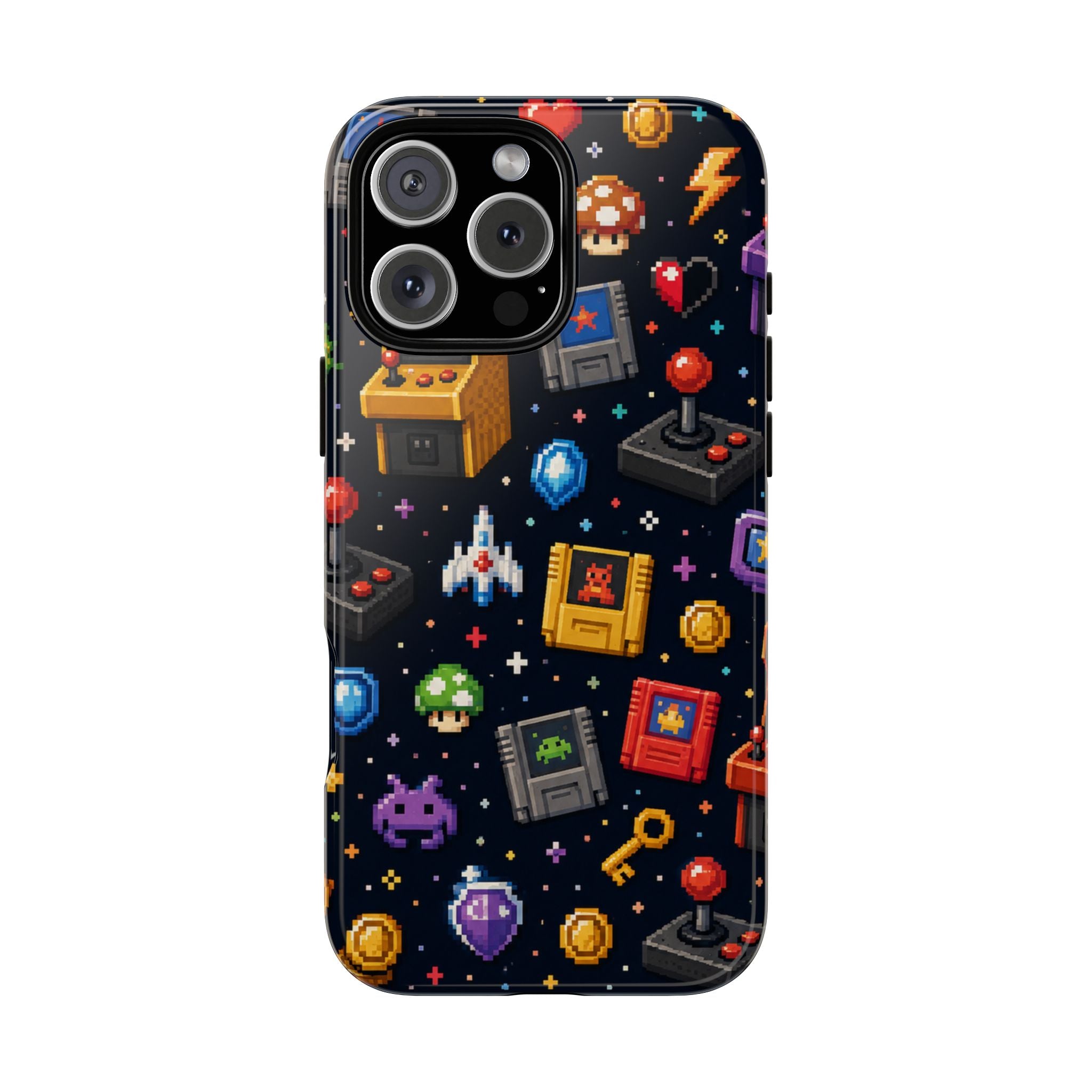 Retro Arcade Pixel Art Phone Case — Gamer Icons Pattern