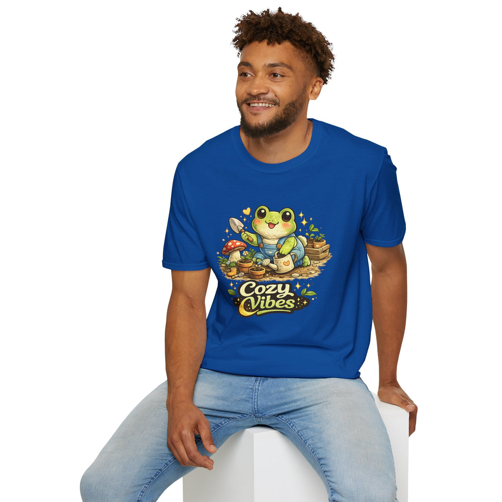 Cozy Garden Frog T-Shirt — Cute "Cozy Vibes" Gardening Tee