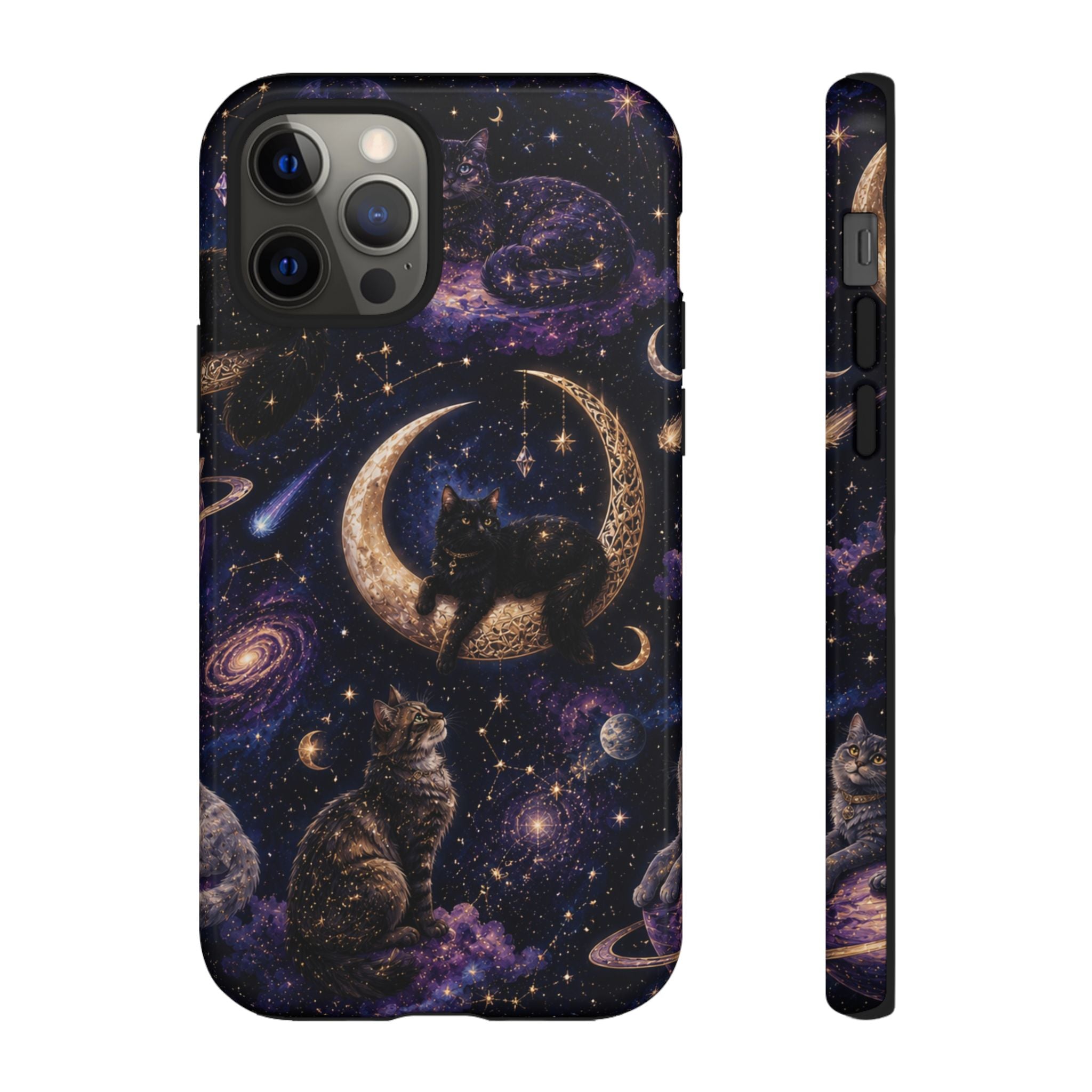 Galaxy Cats Tough Phone Case — Moon & Stars Space Kitty Protective Cover