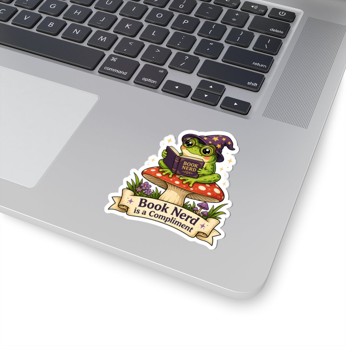Book Nerd is a Compliment Frog Sticker — Cute Reading Kawaii Kiss-Cut Vinyl Sticker