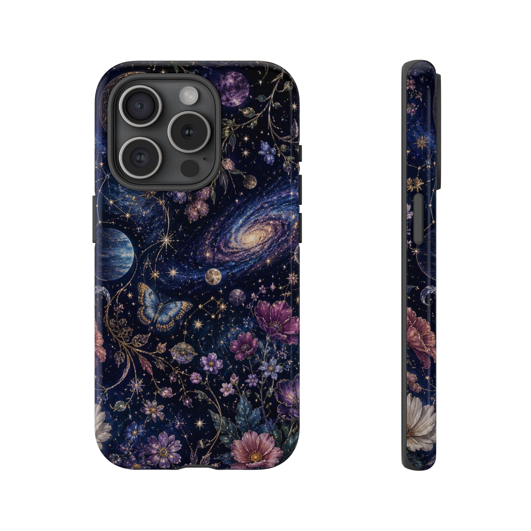 Cosmic Garden Tough Phone Case — Floral Galaxy Phone Protective Cover