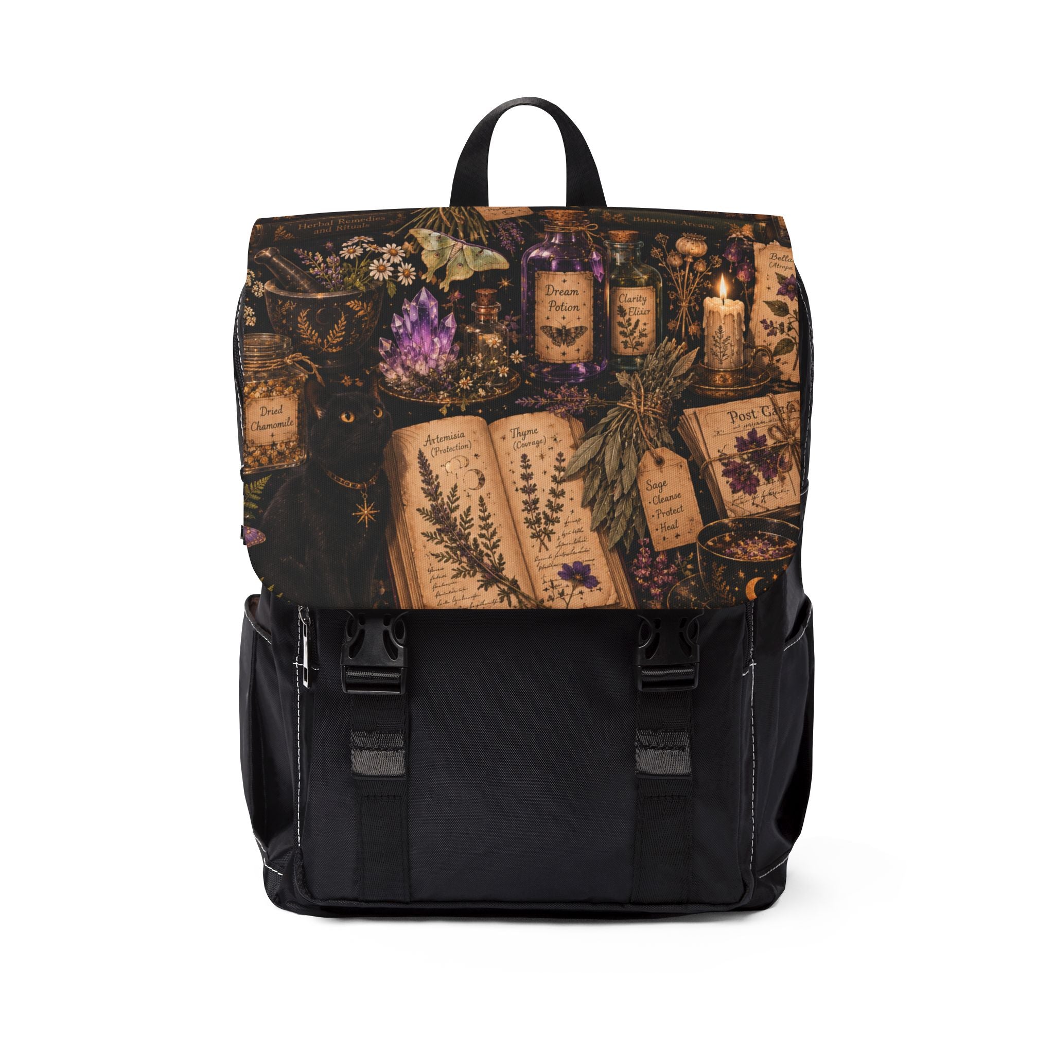 Vintage Apothecary Floral Shoulder Backpack — Botanical Book Design