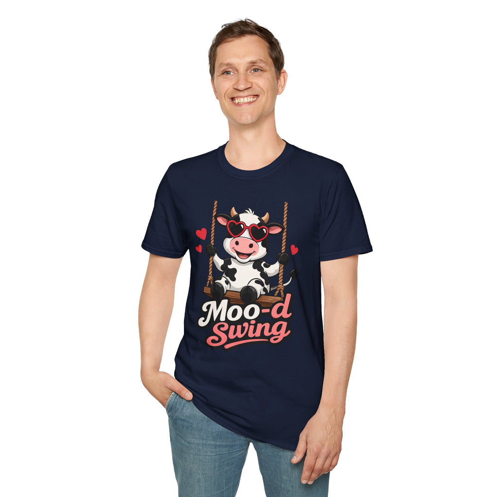 T-Shirt - "Moo-d Swing" Cute Cow on Swing Graphic Tee