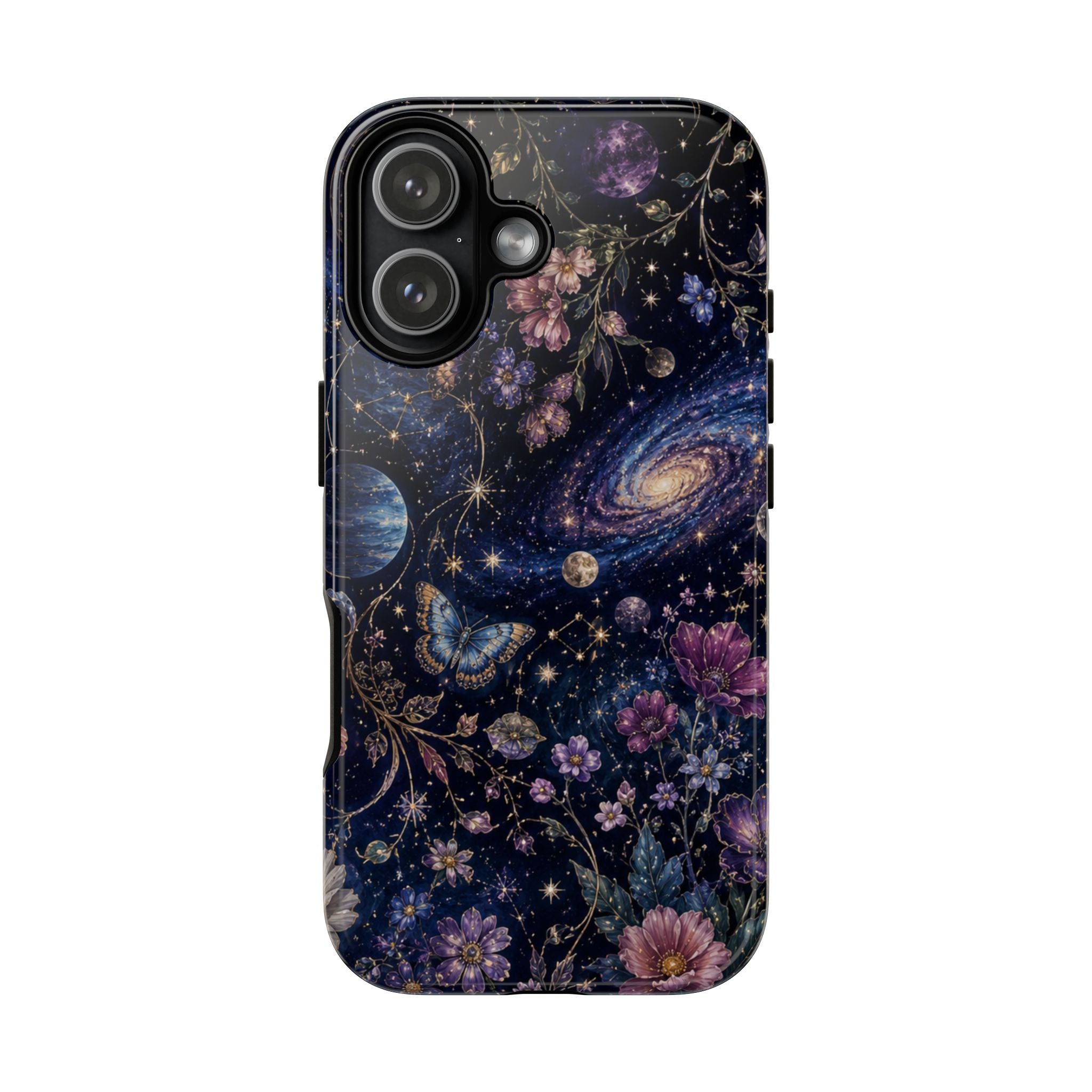 Cosmic Garden Tough Phone Case — Floral Galaxy Phone Protective Cover