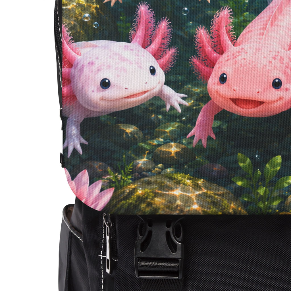 Axolotl Garden Pond Shoulder Backpack — Colorful Cute Amphibian Shoulder Backpack