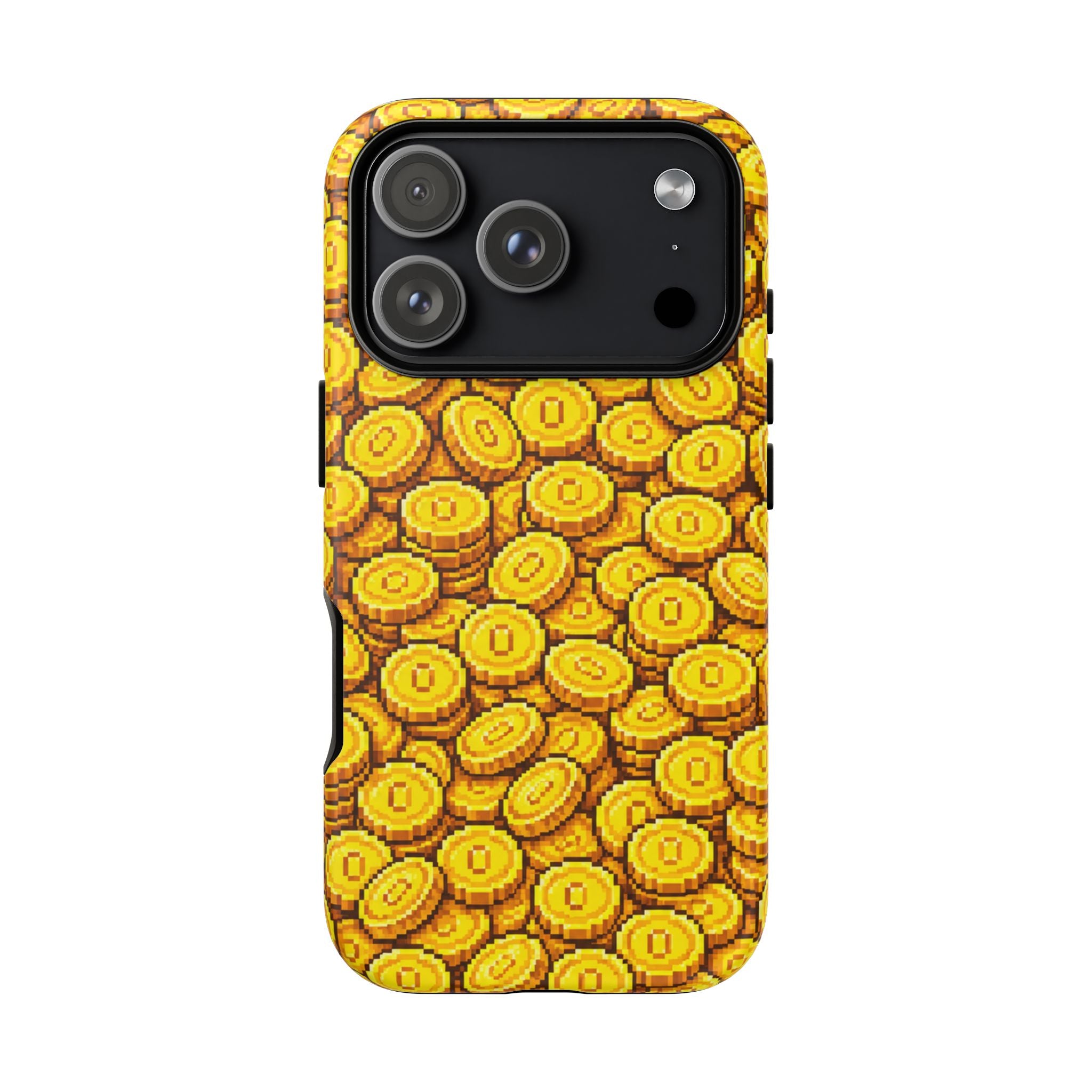 8bit Gamer Coin Pattern Phone Case – Retro Video Game Gold Treasure Design