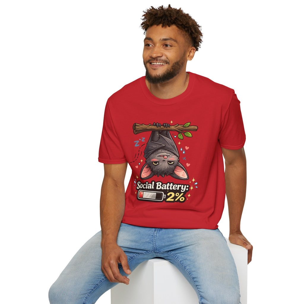 "Social Battery 2%" Cute Sleeping Bat Graphic Tee