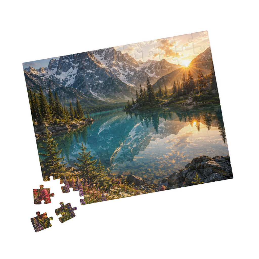 Mountain Lake Sunset Puzzle — Scenic Nature Jigsaw (110–1014 pcs)
