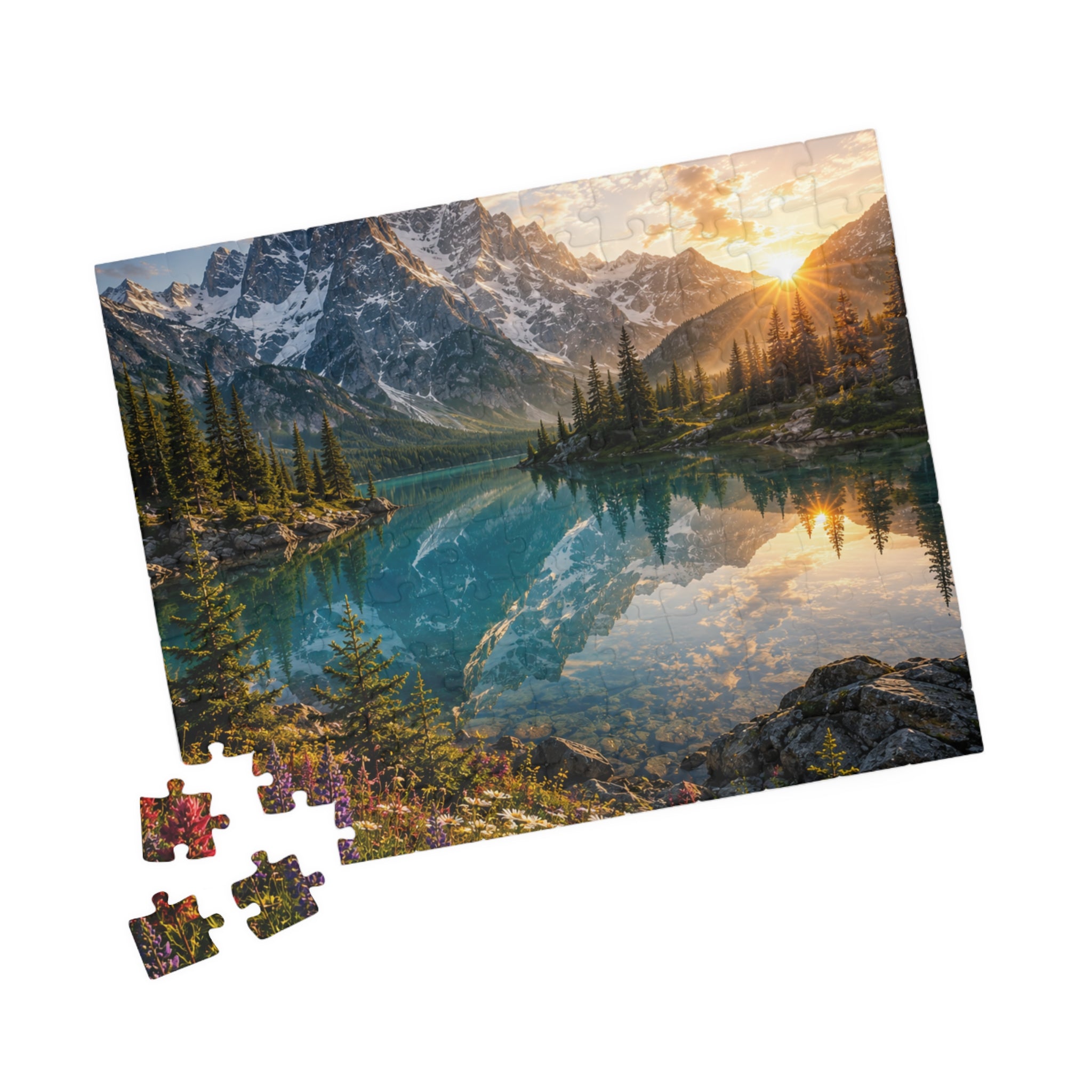 Mountain Lake Sunset Puzzle — Scenic Nature Jigsaw (110–1014 pcs)