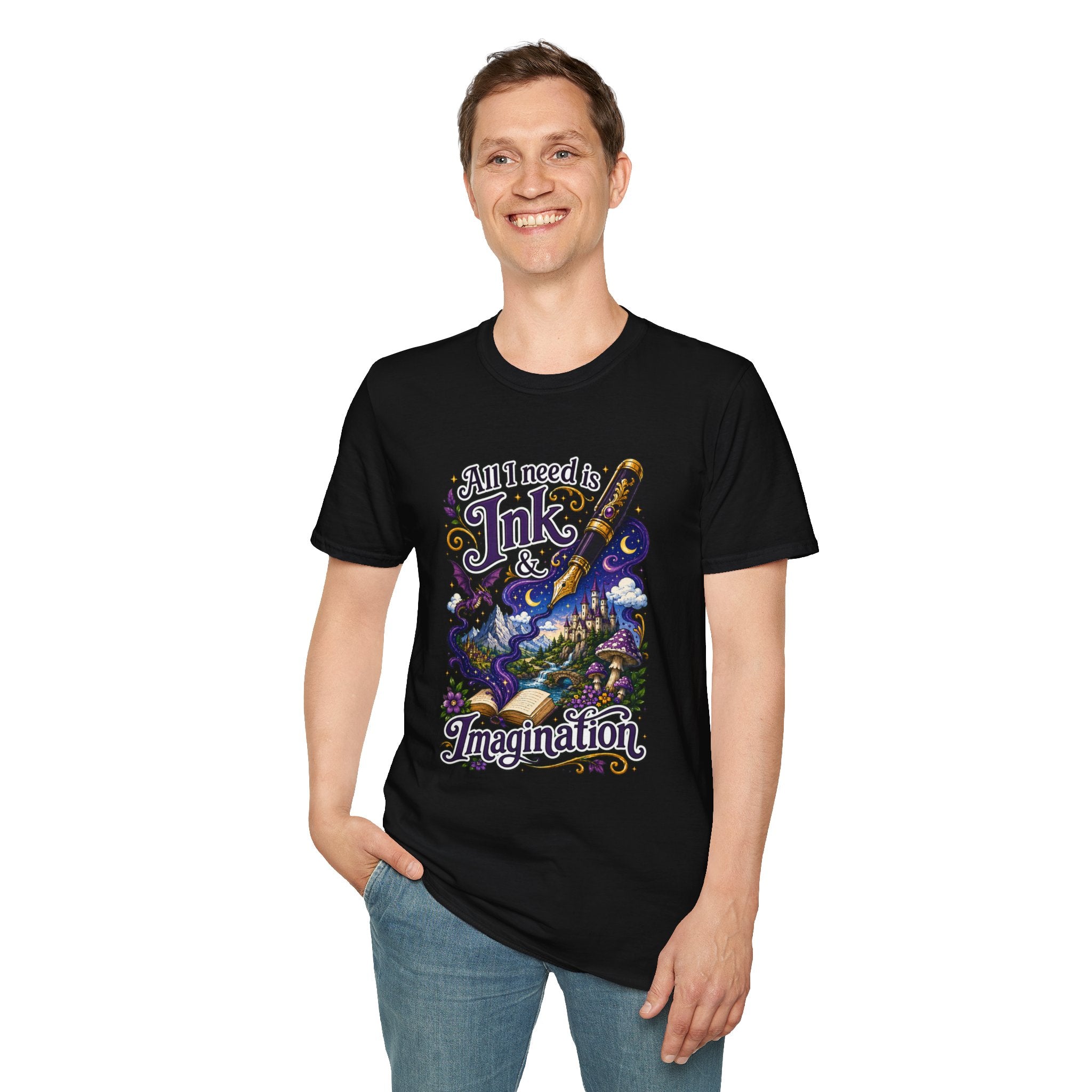 Ink & Imagination T-Shirt — "All I Need Is Ink & Imagination" Artistic Pen Design