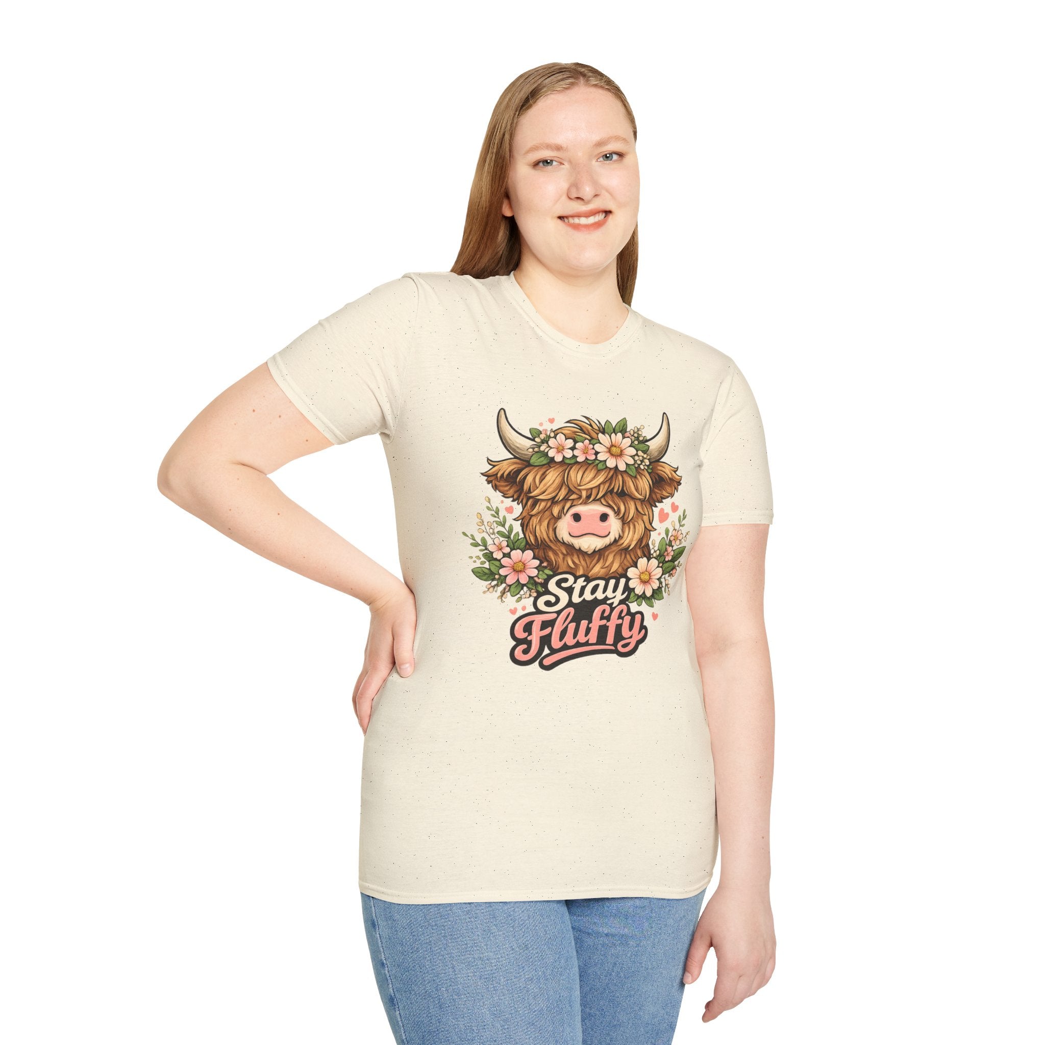 Highland Cow "Stay Fluffy" T-Shirt — Floral Highland Cattle Graphic Tee