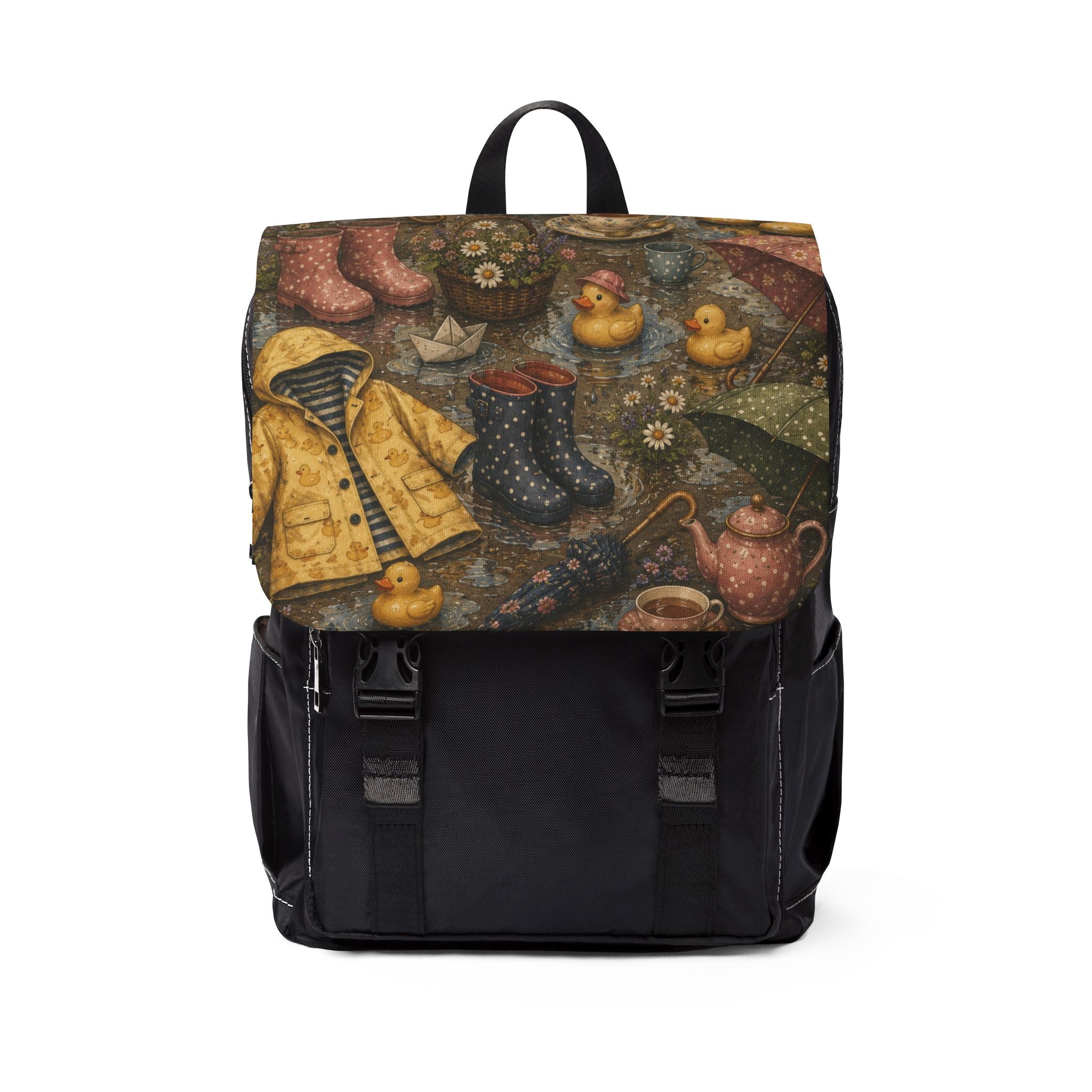 Vintage Tea Cup Floral Shoulder Backpack — Casual Shoulder Backpack with Tea Party Design