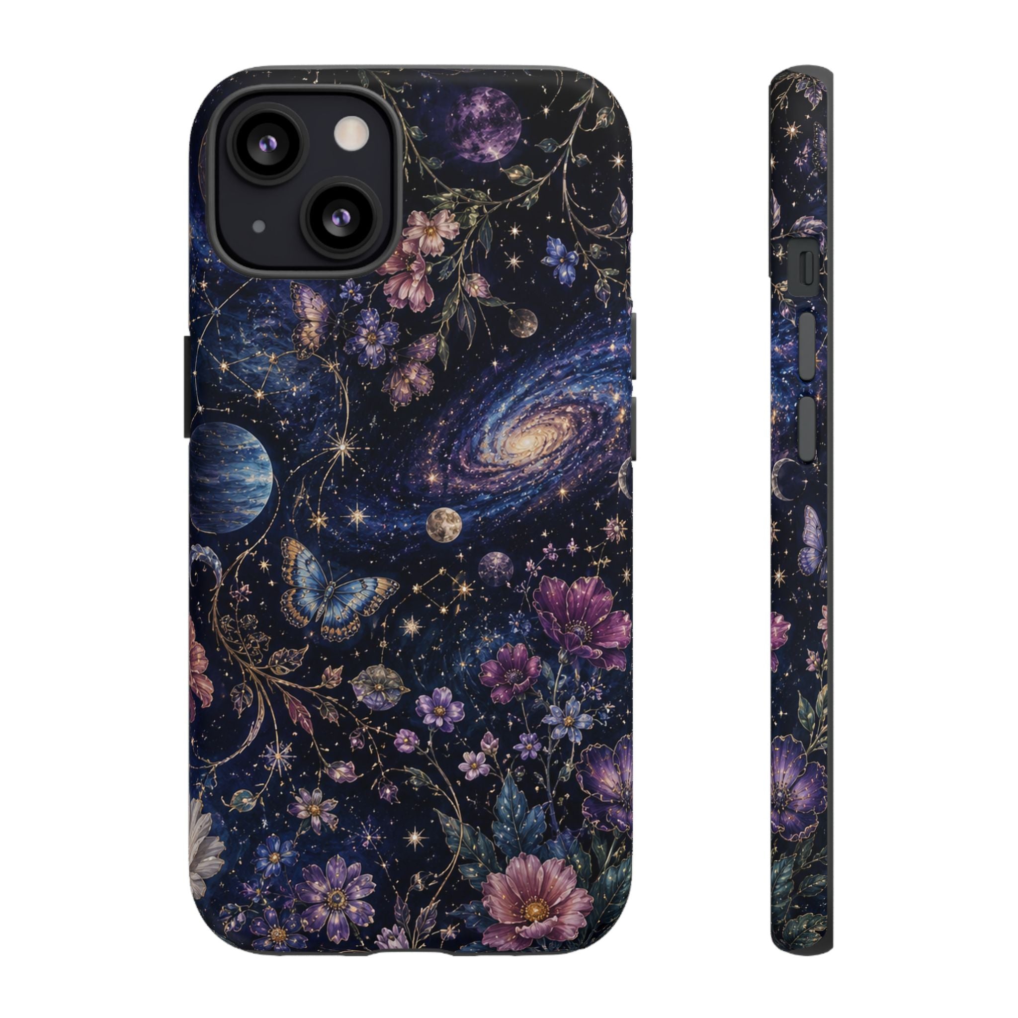 Cosmic Garden Tough Phone Case — Floral Galaxy Phone Protective Cover