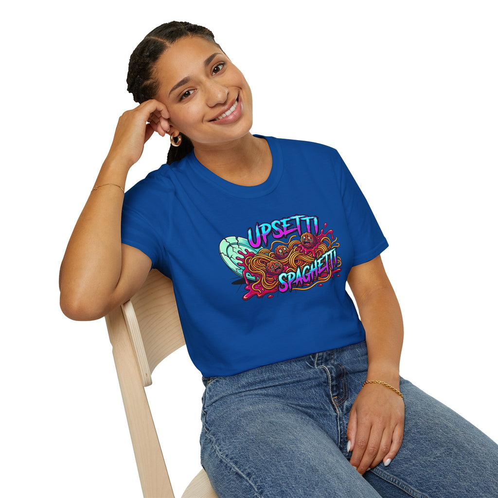 Upsetti Spaghetti T-Shirt — Funny Cartoon Spilled Pasta Graphic Tee