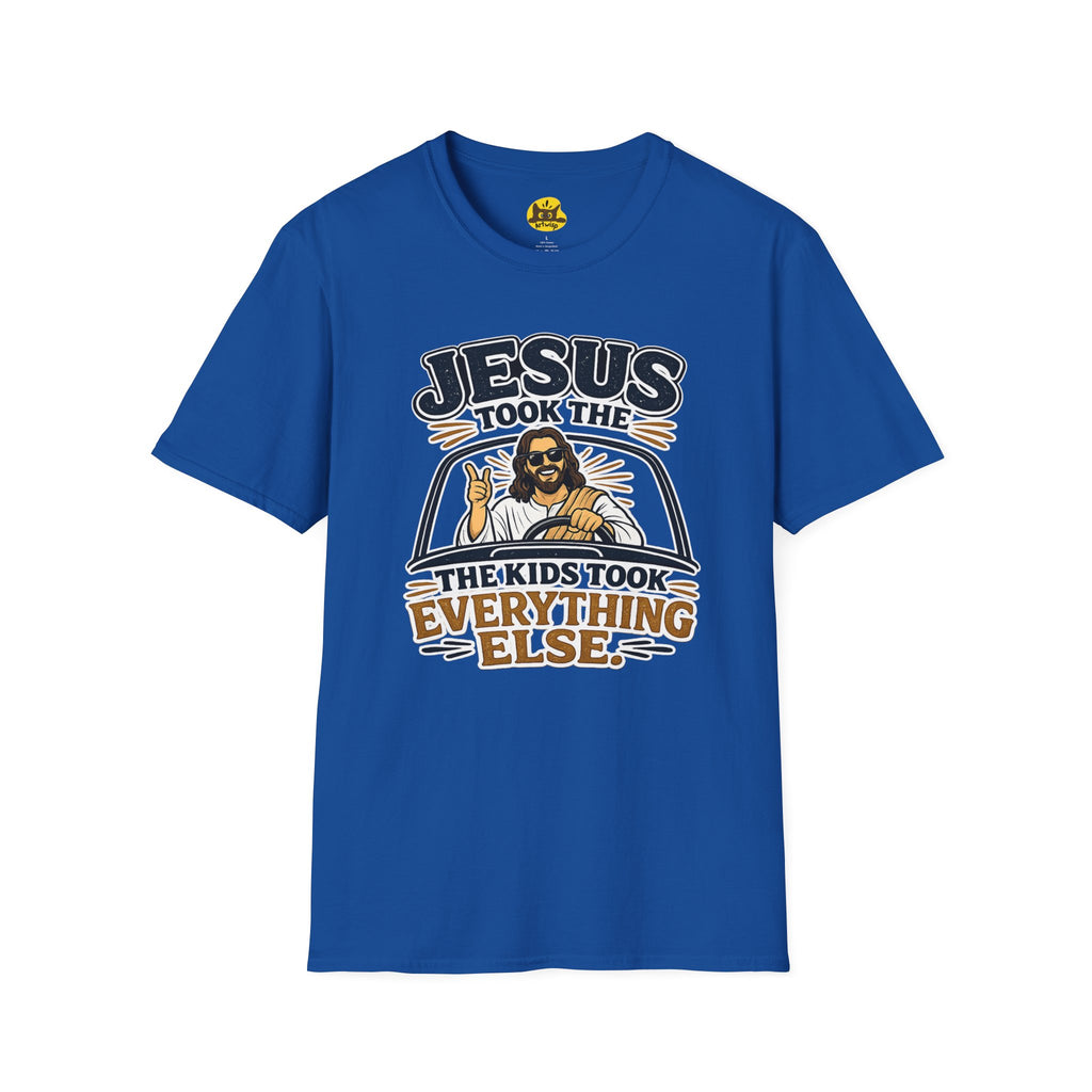 Jesus Took The Wheel T‑Shirt — "Jesus Took The Kids Took Everything Else" Christian Graphic Tee