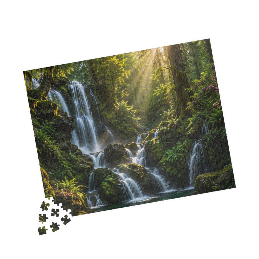 Enchanted Waterfall Forest Puzzle — Scenic Nature Jigsaw (110/252/520/1014 pcs)