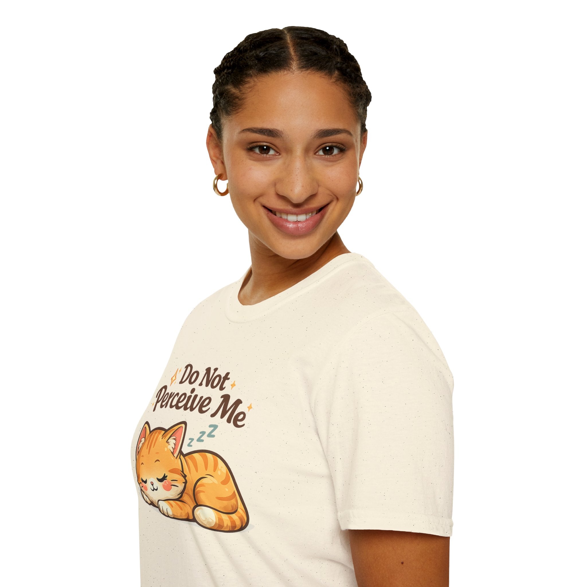 Cat T-Shirt — "Do Not Perceive Me" Cute Sleeping Orange Cat Tee