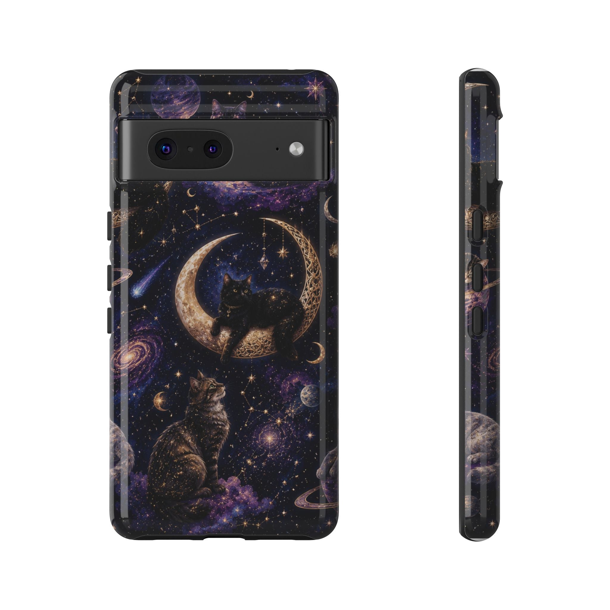 Galaxy Cats Tough Phone Case — Moon & Stars Space Kitty Protective Cover