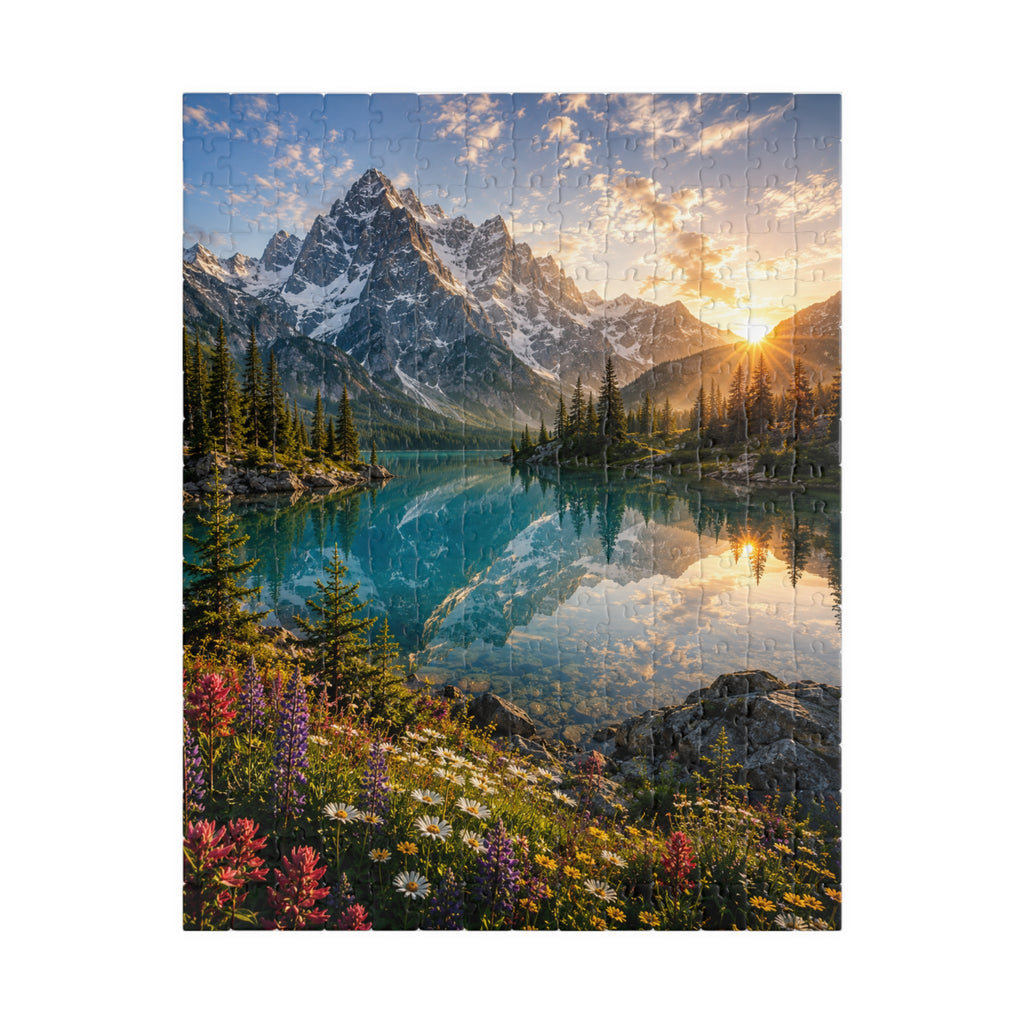 Mountain Lake Sunset Puzzle — Scenic Nature Jigsaw (110–1014 pcs)