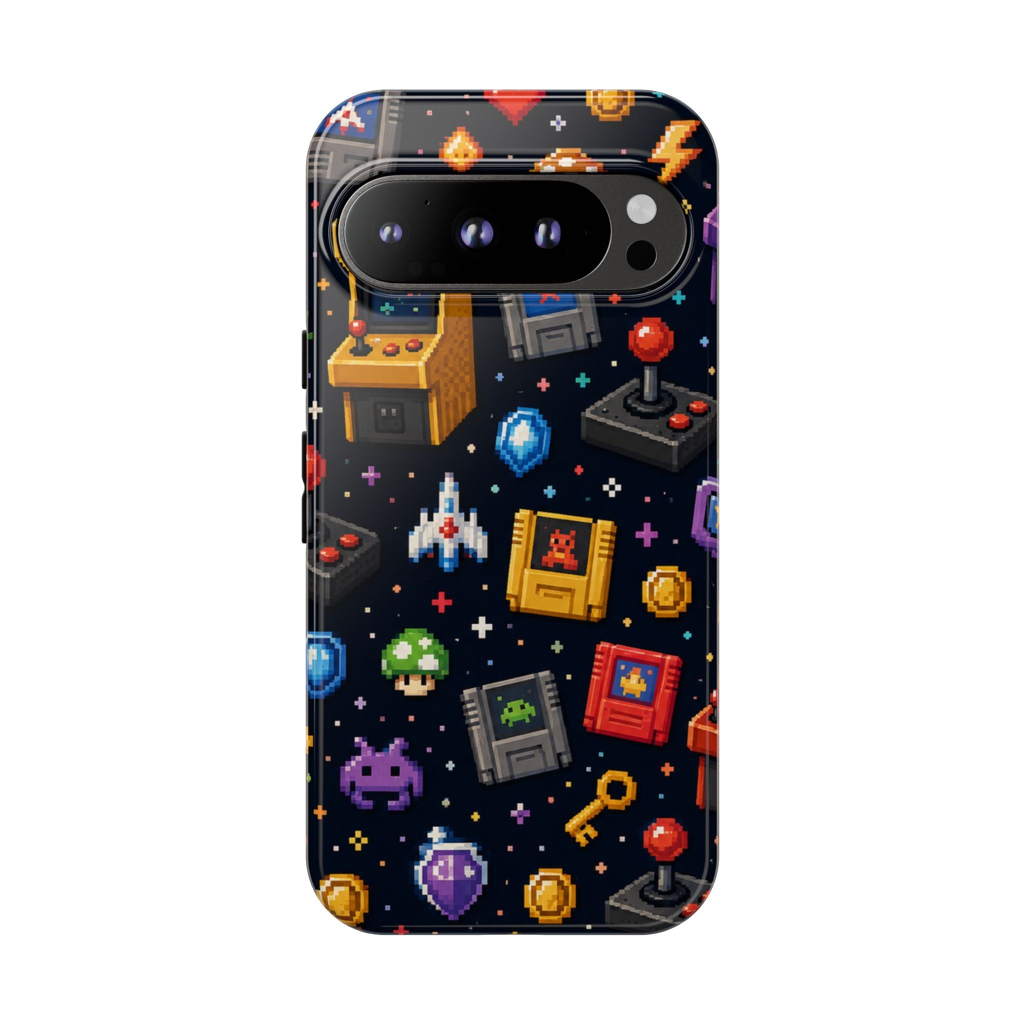 Retro Arcade Pixel Art Phone Case — Gamer Icons Pattern