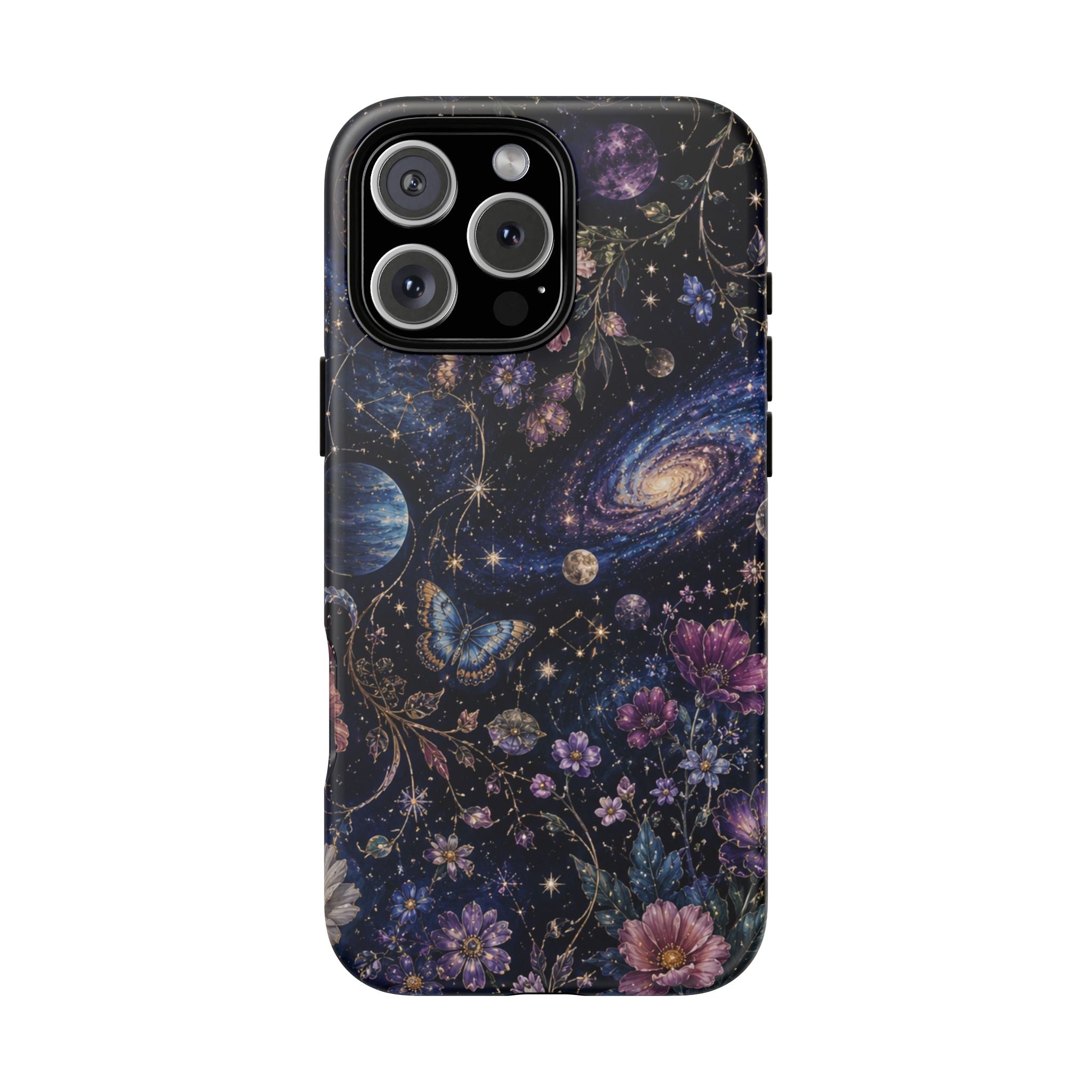 Cosmic Garden Tough Phone Case — Floral Galaxy Phone Protective Cover