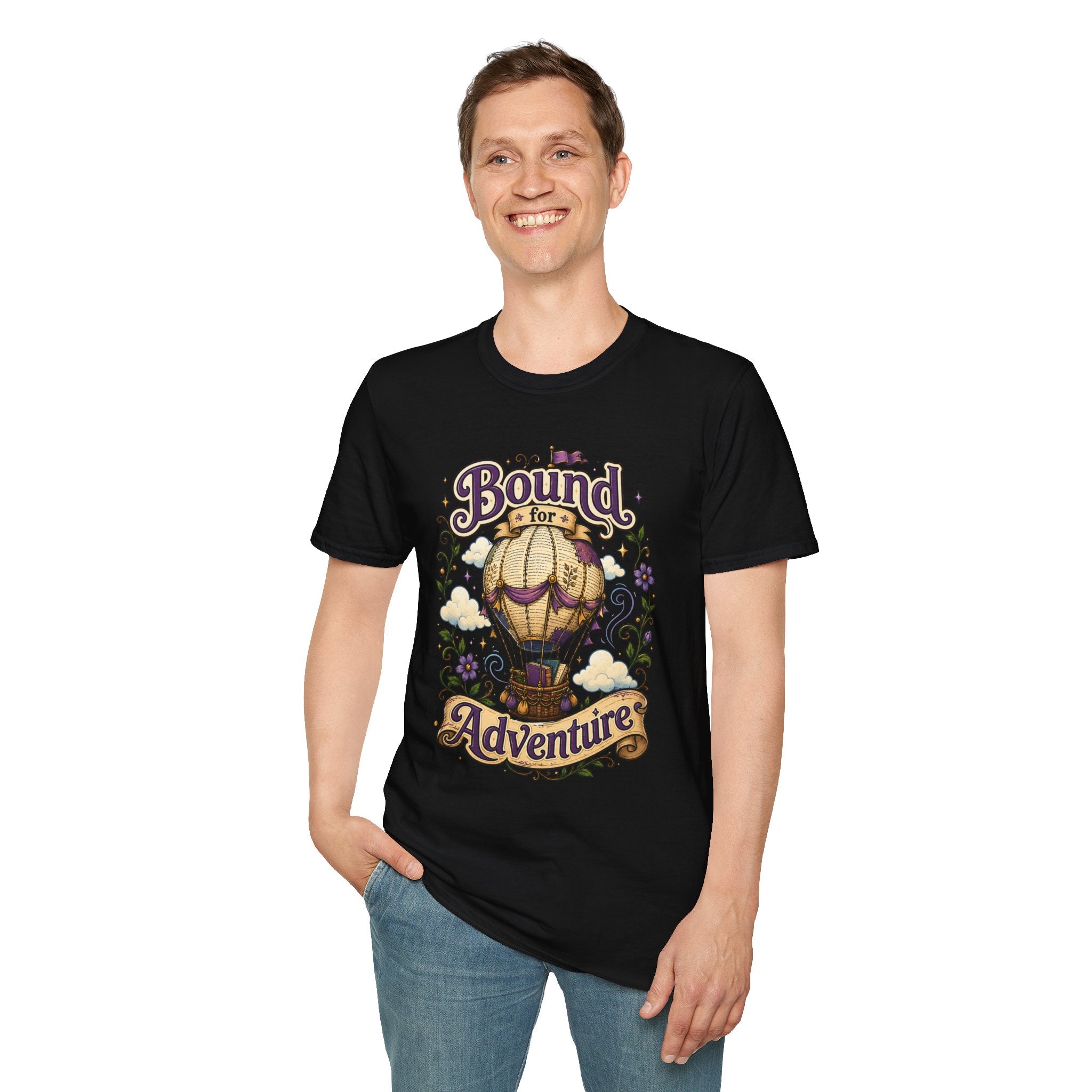 Adventure T-Shirt — “Bound for Adventure” Hot Air Balloon Travel Tee