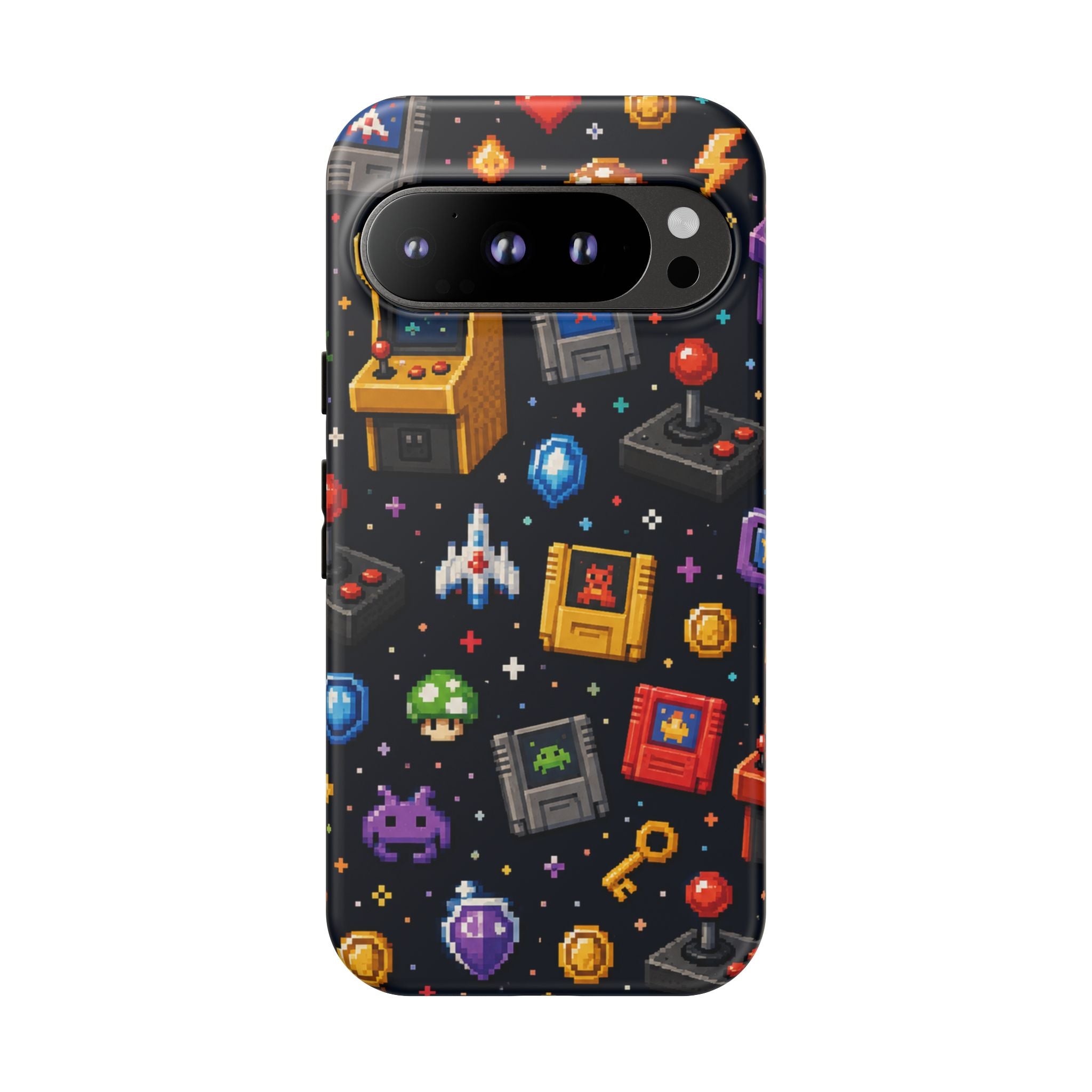 Retro Arcade Pixel Art Phone Case — Gamer Icons Pattern