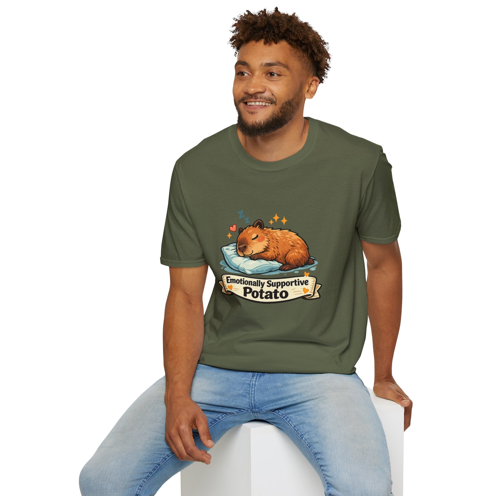 Emotionally Supportive Potato T-Shirt — Cute Sleeping Capybara Design