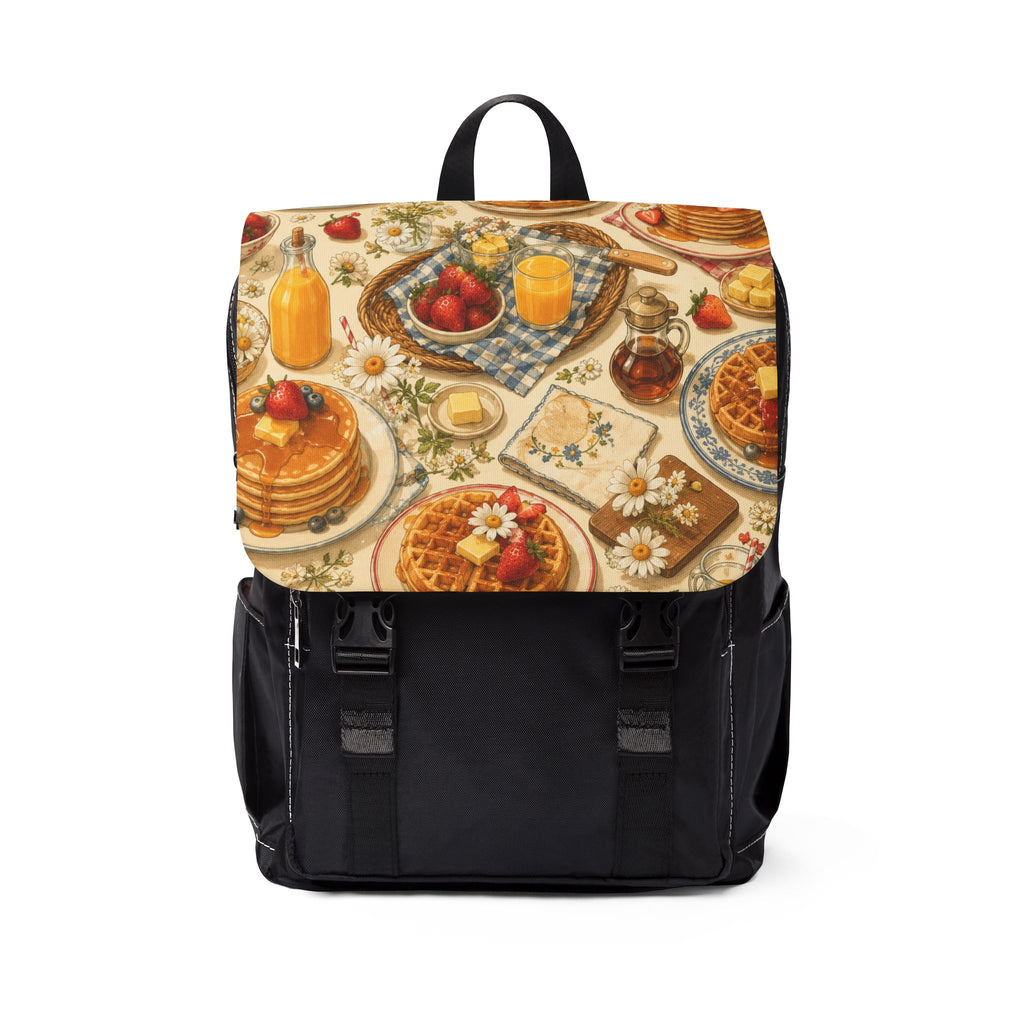 Breakfast Pattern Shoulder Backpack — Vintage Waffles & Pancakes Canvas Pack