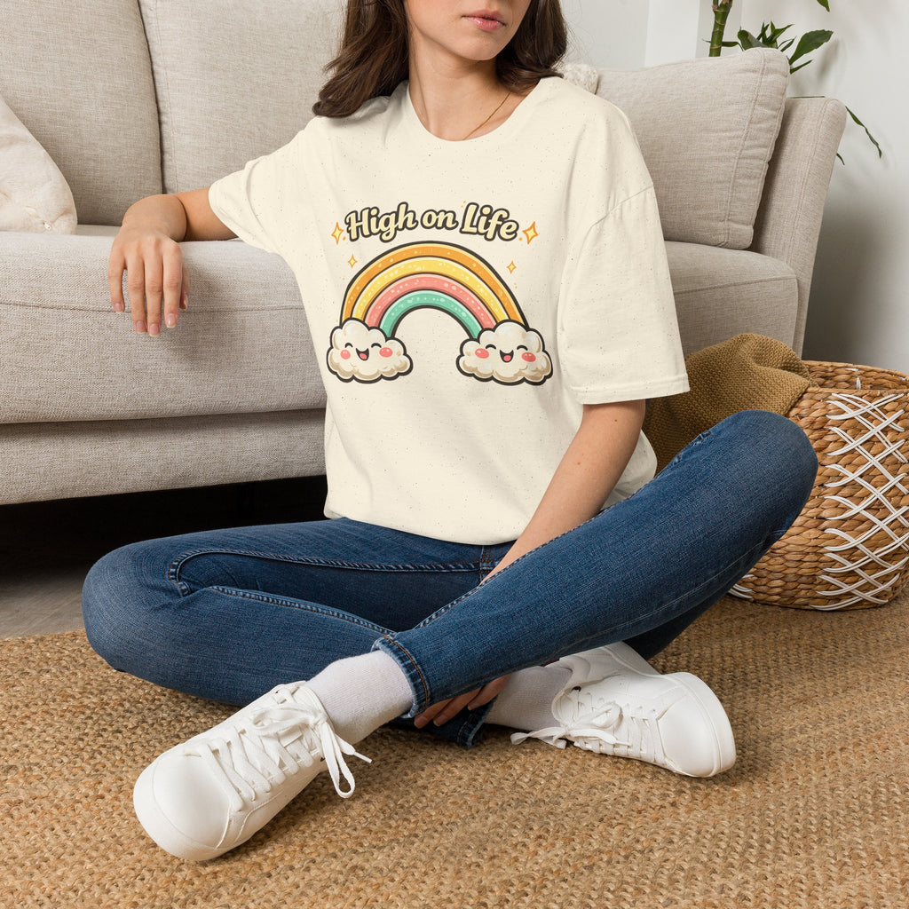 High on Life Cute Rainbow Tee (Retro Pastel Clouds) Gift T-Shirt