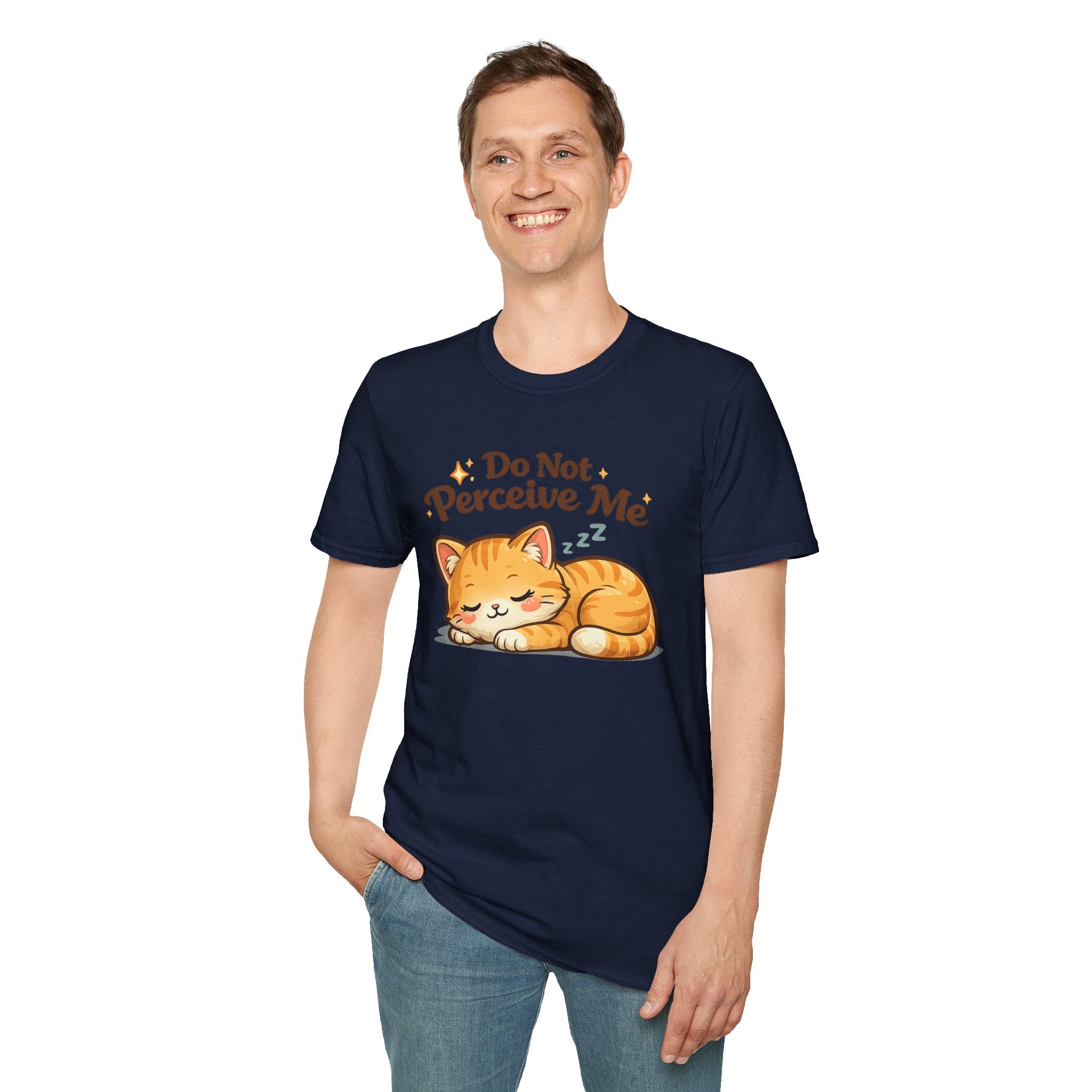 Cat T-Shirt — "Do Not Perceive Me" Cute Sleeping Orange Cat Tee