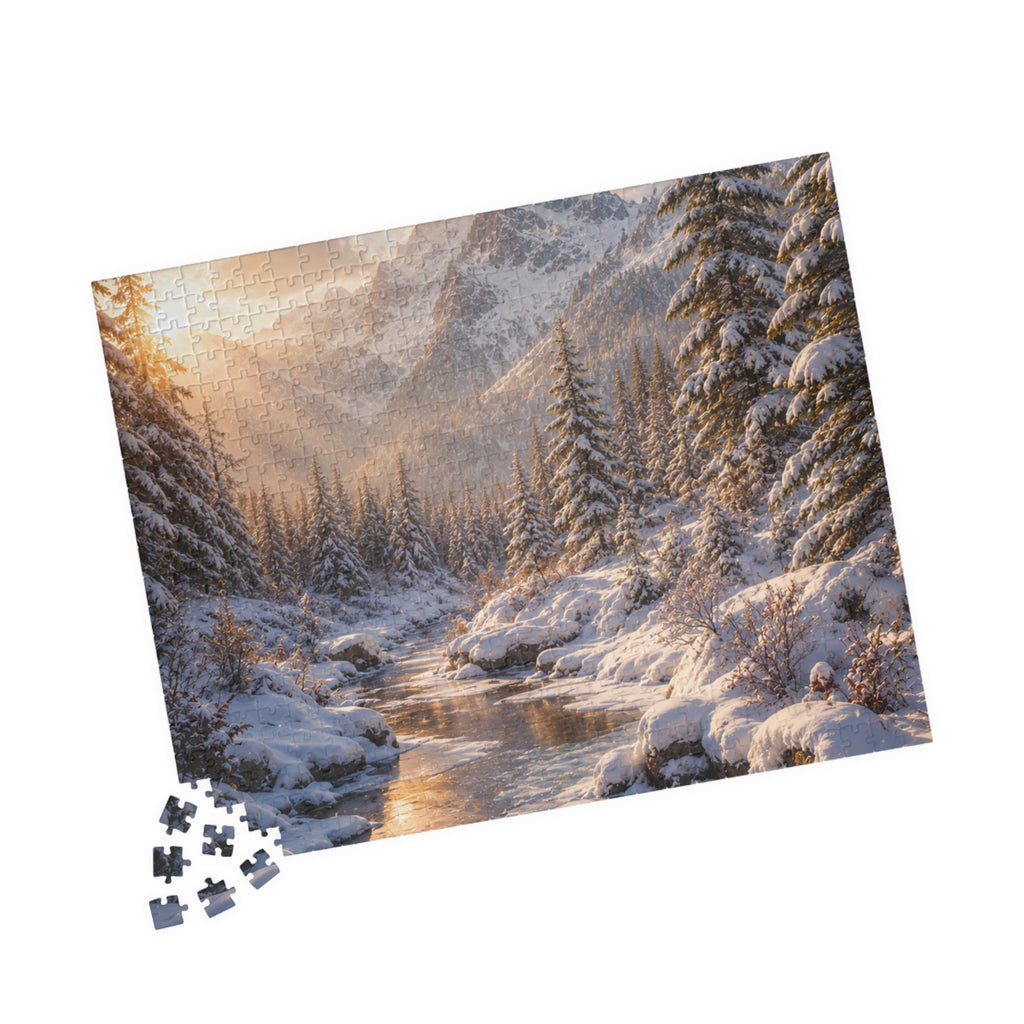 Winter Mountain River Puzzle — Scenic Snowy Landscape Jigsaw (110/252/520/1014 pcs)