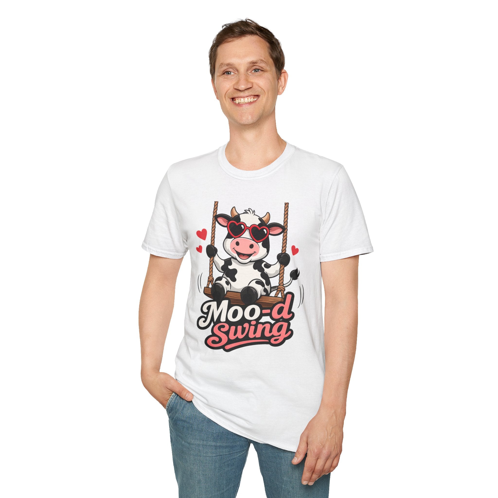 T-Shirt - "Moo-d Swing" Cute Cow on Swing Graphic Tee