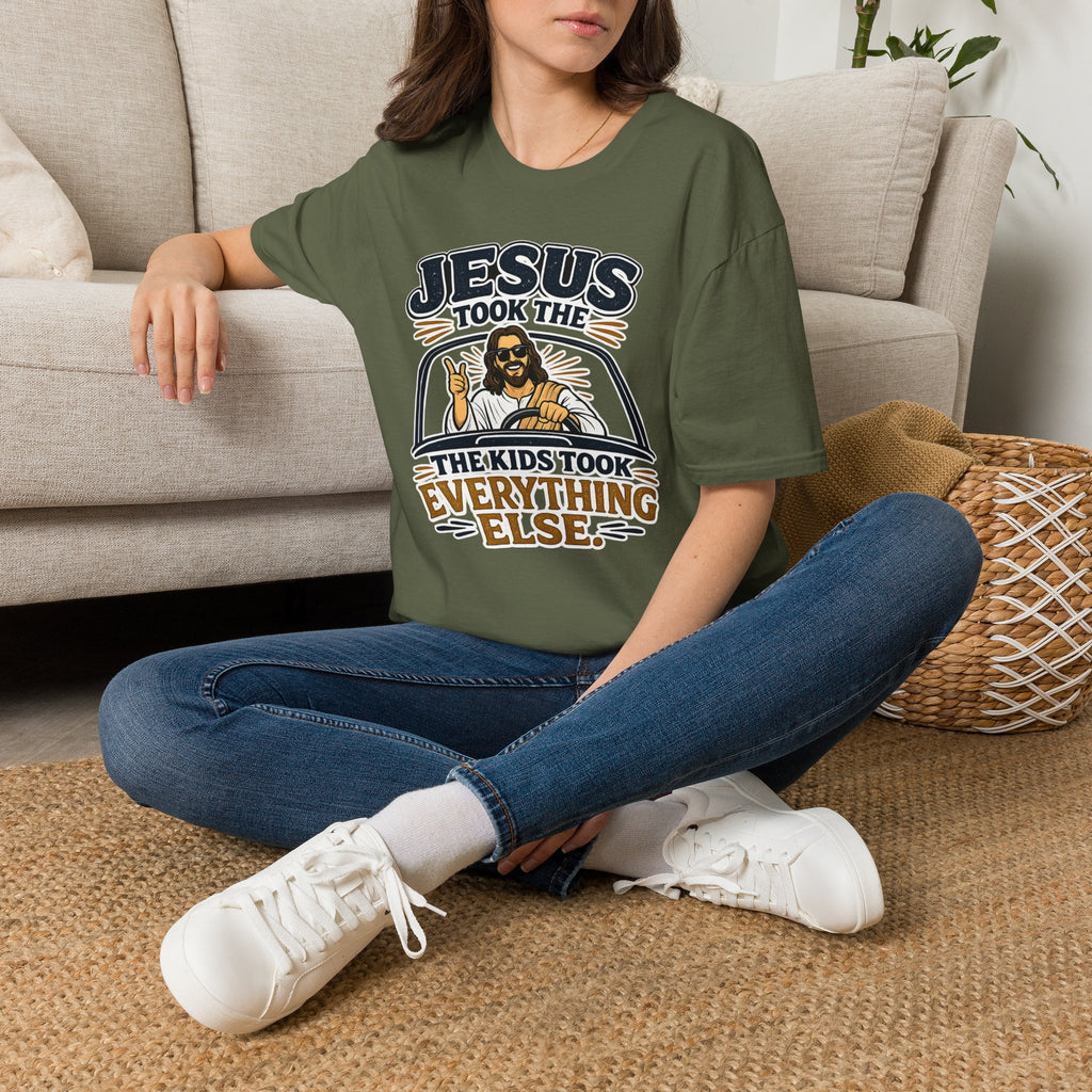 Jesus Took The Wheel T‑Shirt — "Jesus Took The Kids Took Everything Else" Christian Graphic Tee
