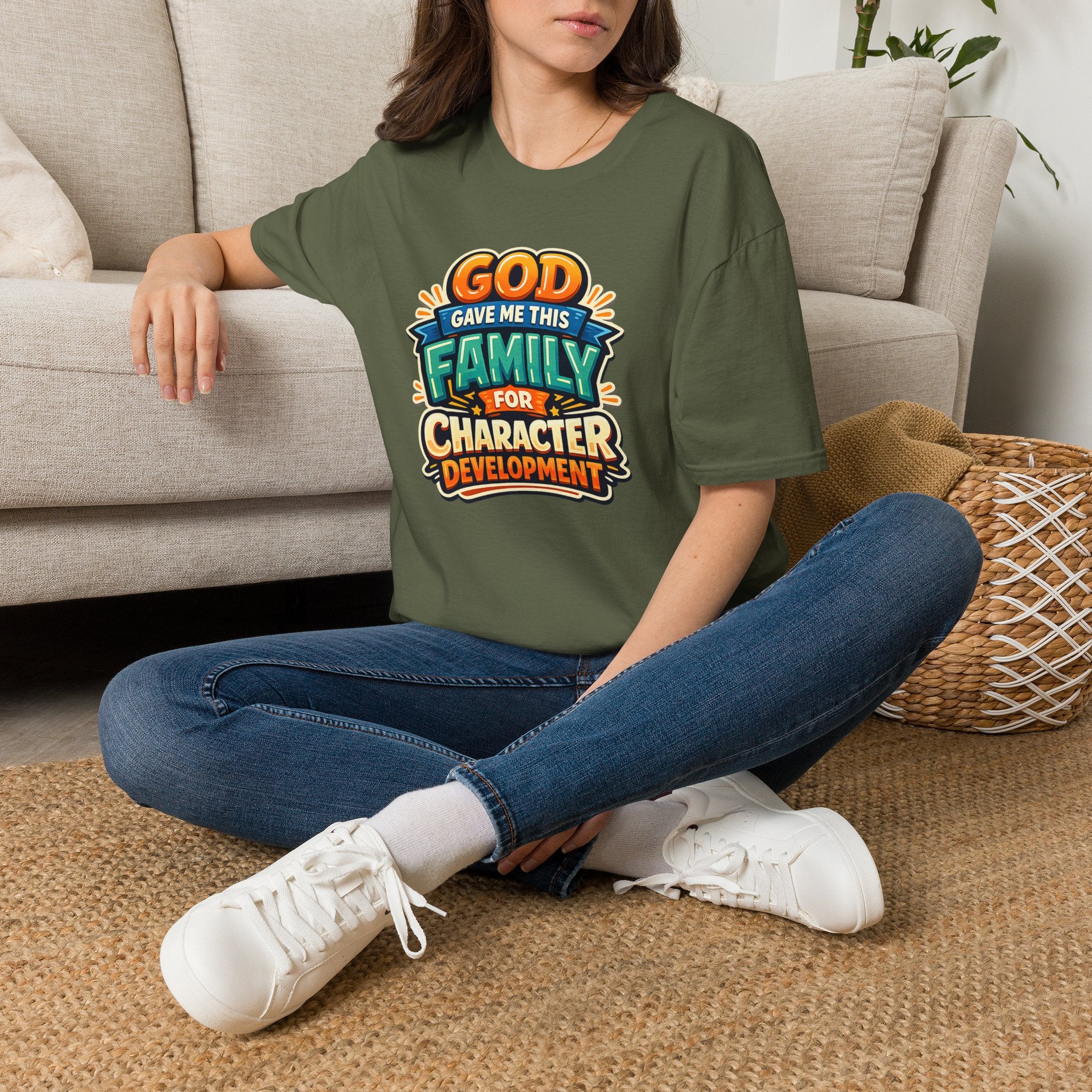 “God Gave Me This Family for Character Development” Funny Christian Graphic Gift Tee