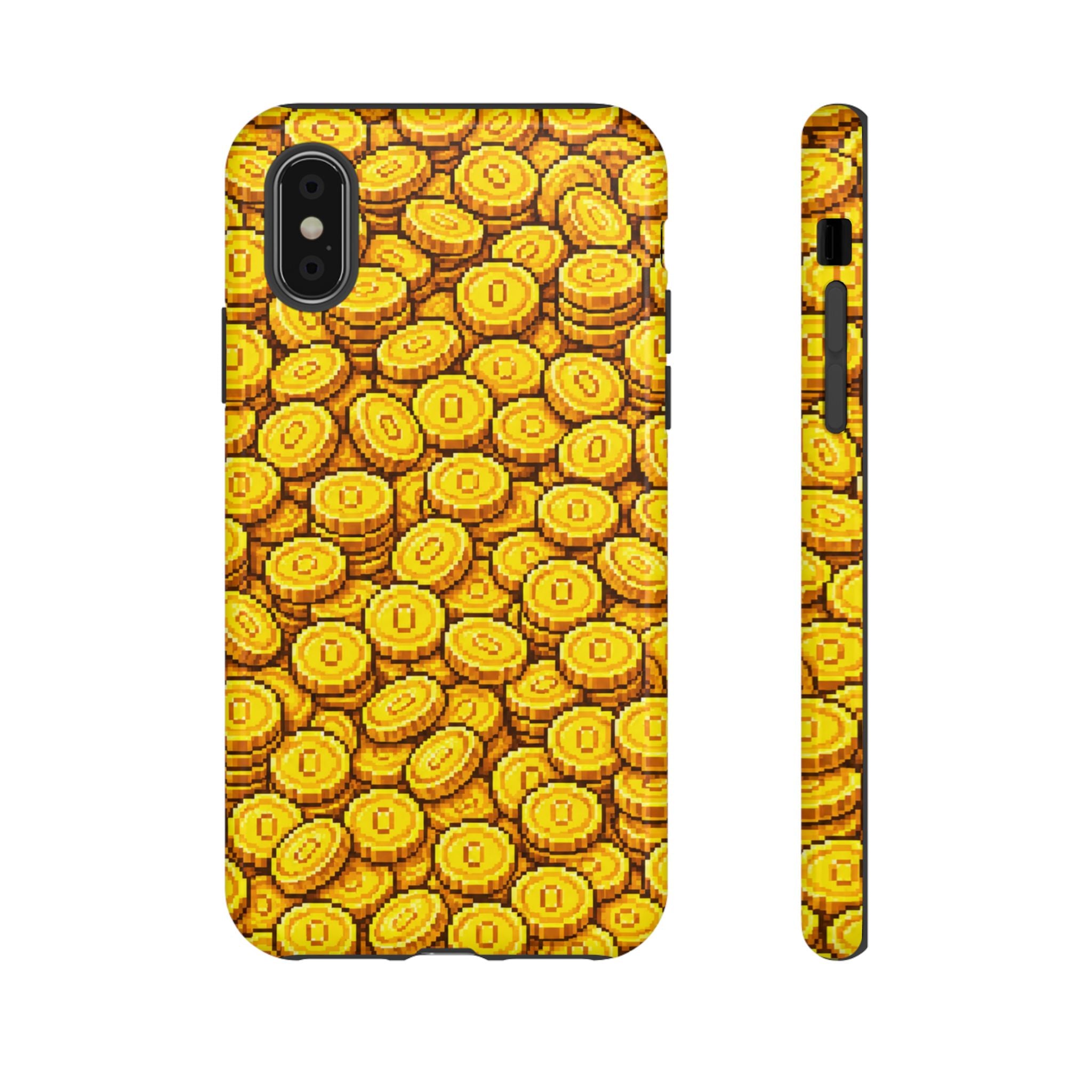 8bit Gamer Coin Pattern Phone Case – Retro Video Game Gold Treasure Design