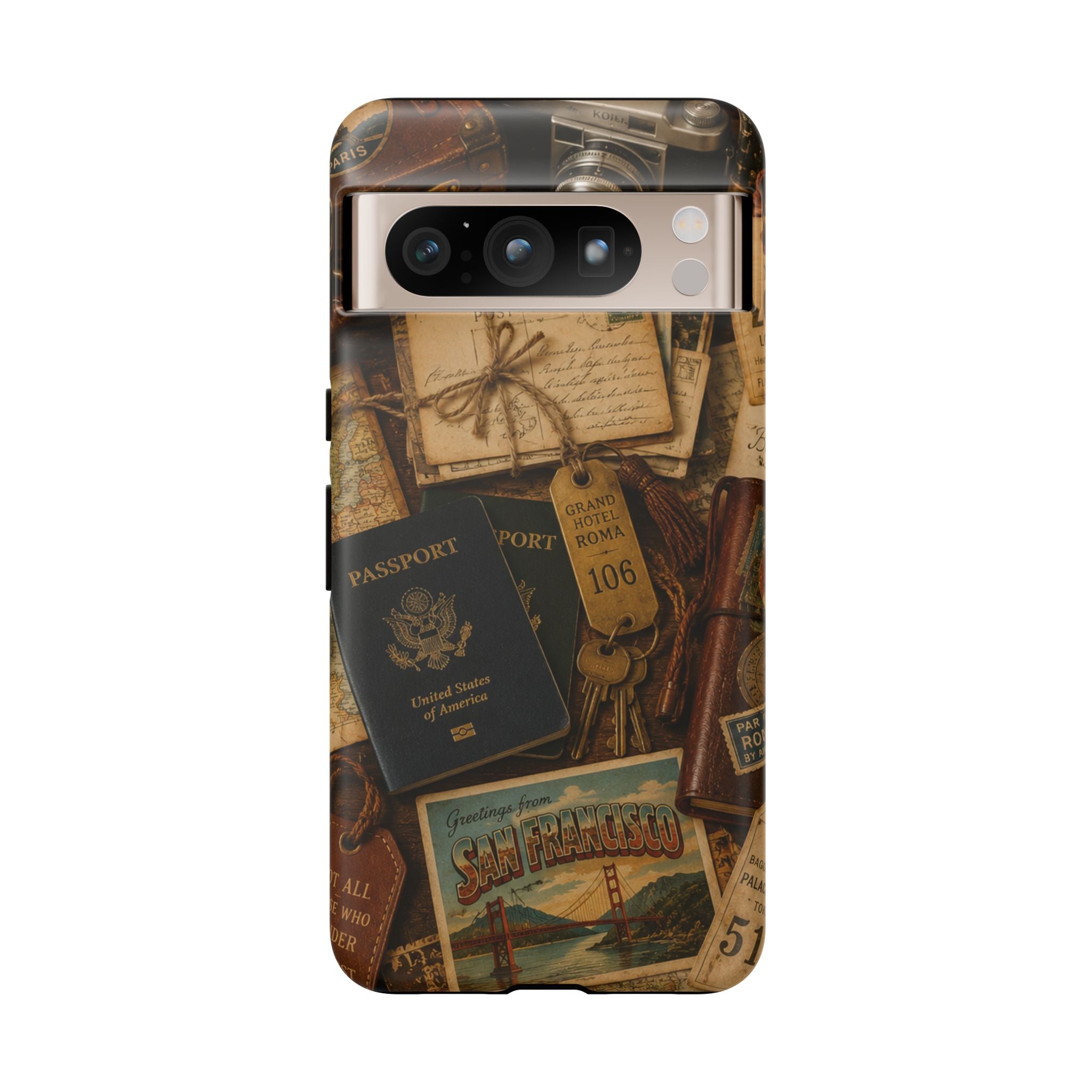 Vintage Travel Phone Case – Passport & Postcard Collage